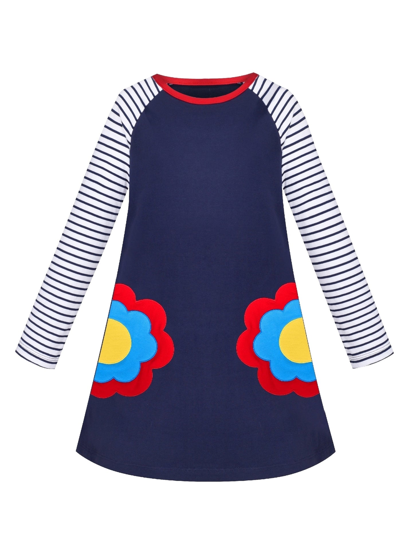 Girls Dress Long Sleeve Christmas Reindeer Snow Holiday Party Blue