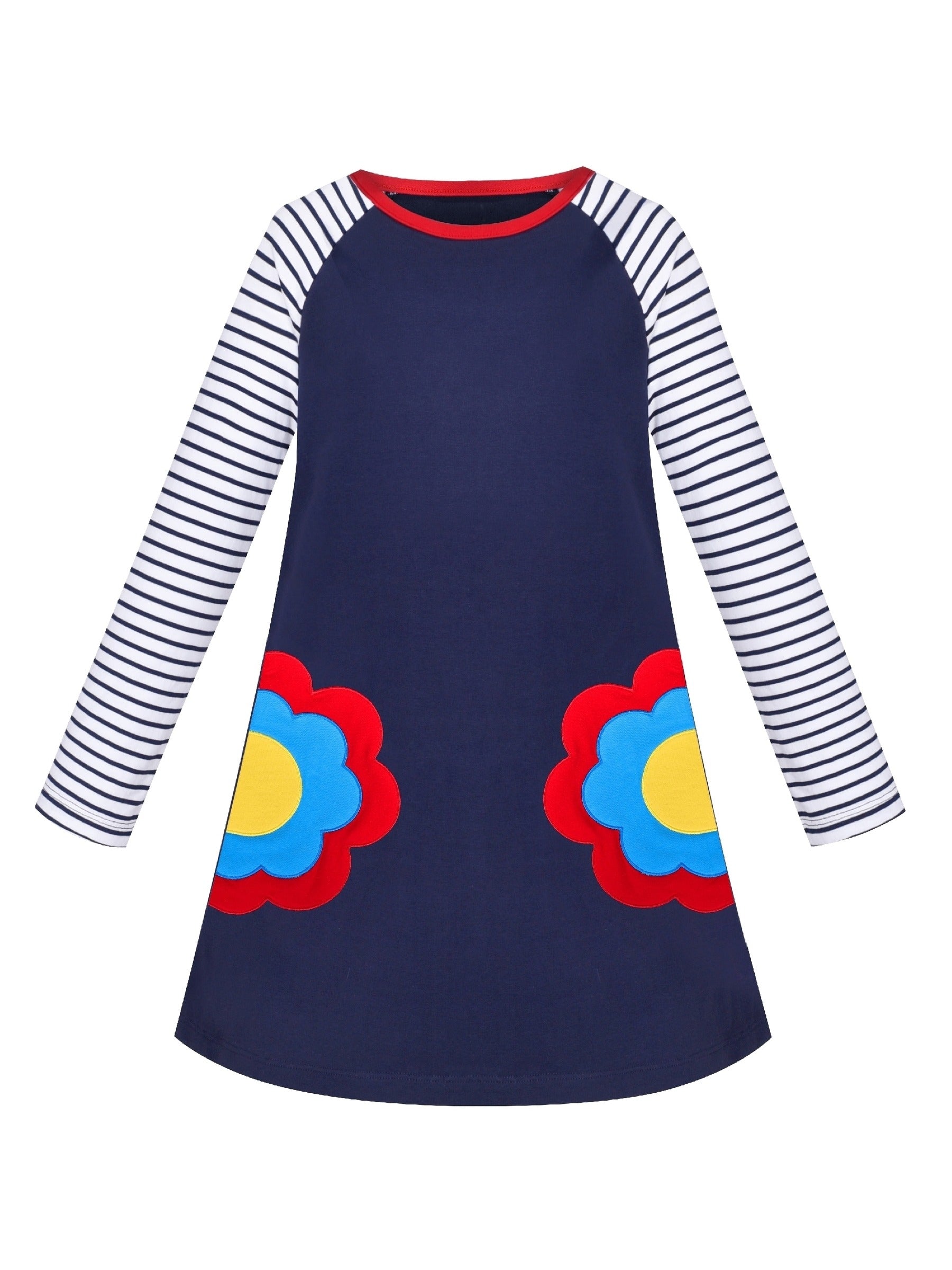 Girls Dress Long Sleeve Christmas Reindeer Snow Holiday Party Blue
