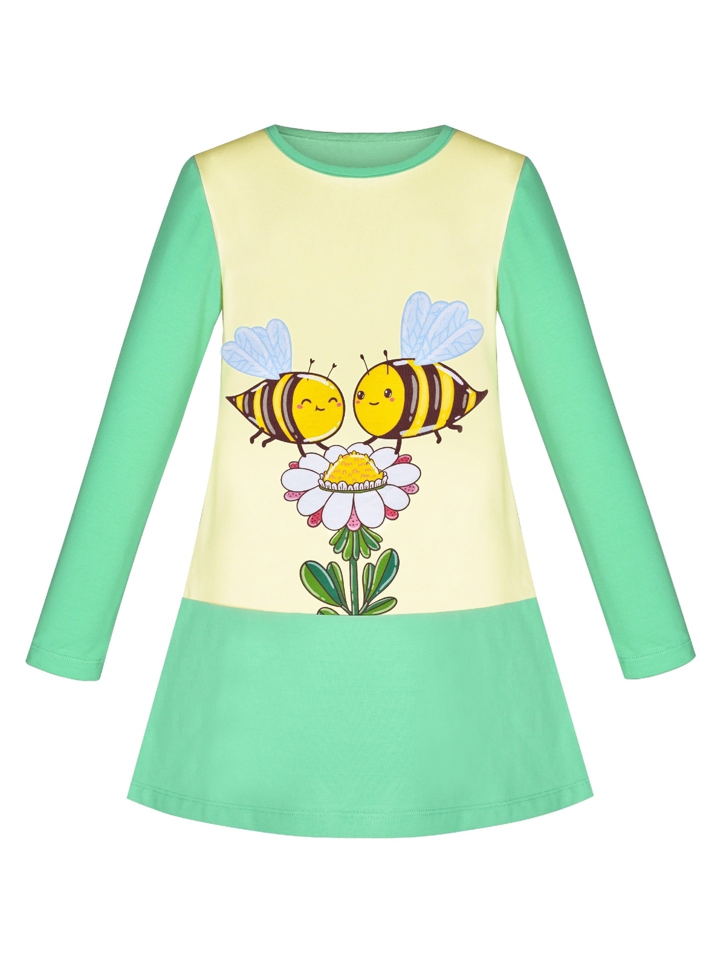 Girls Dress Christmas Santa Pink Cotton Long Sleeve Yellow