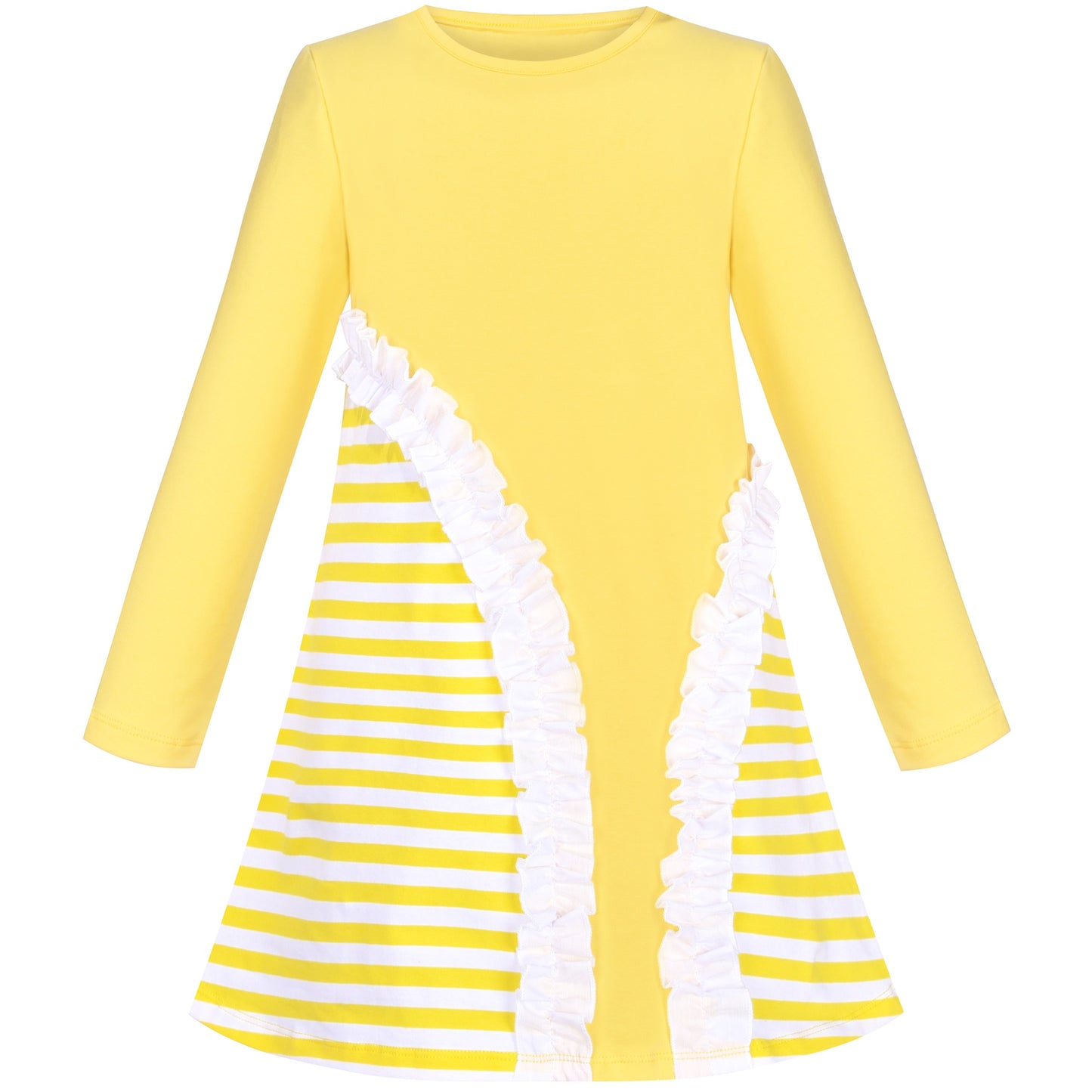 Girls Dress Christmas Santa Pink Cotton Long Sleeve Yellow