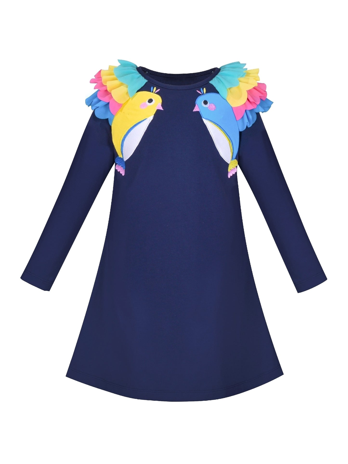 Girls Dress Christmas Santa Pink Cotton Long Sleeve Blue