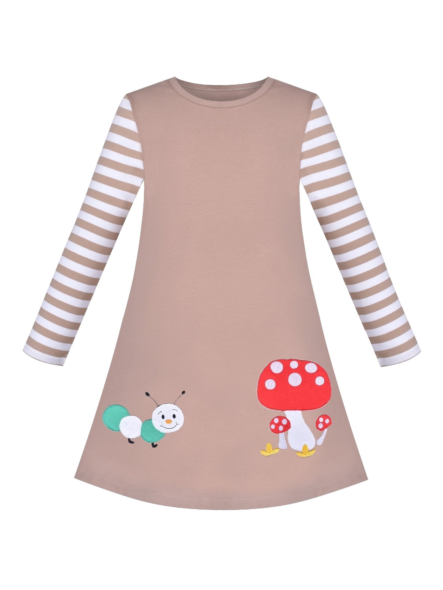 Girls Dress Christmas Santa Pink Cotton Long Sleeve Brown