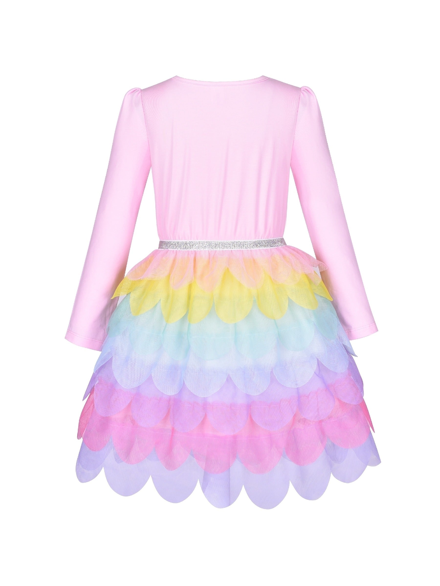 Girls Dress Rainbow Colorful Tulle Skirt Long Sleeve Holiday Party Pink