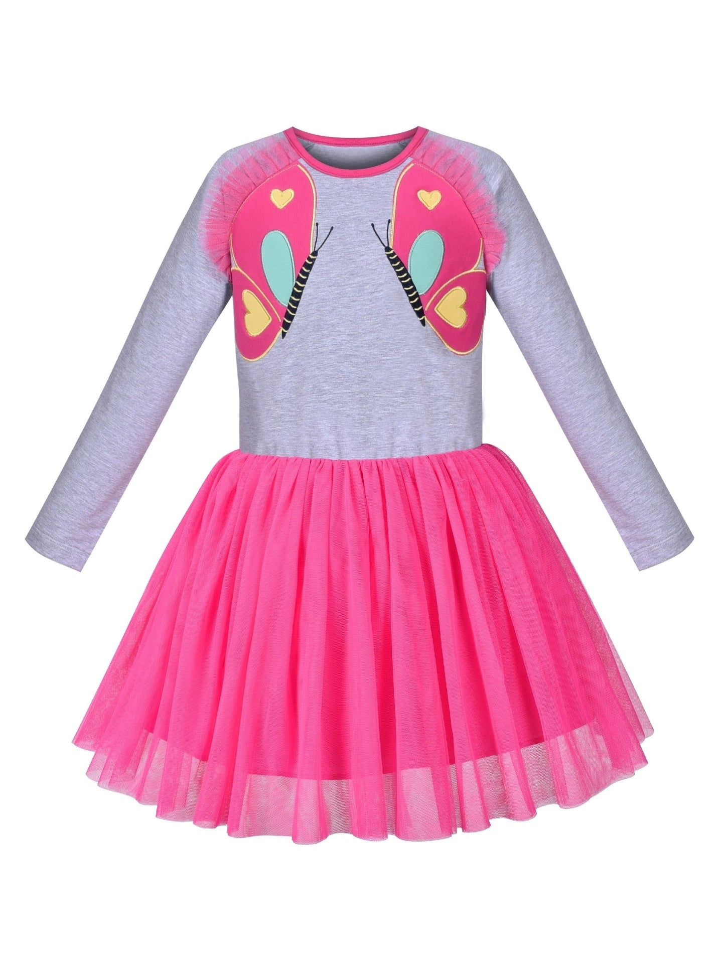 Girls Dress Rainbow Colorful Tulle Skirt Long Sleeve Holiday Party Gray