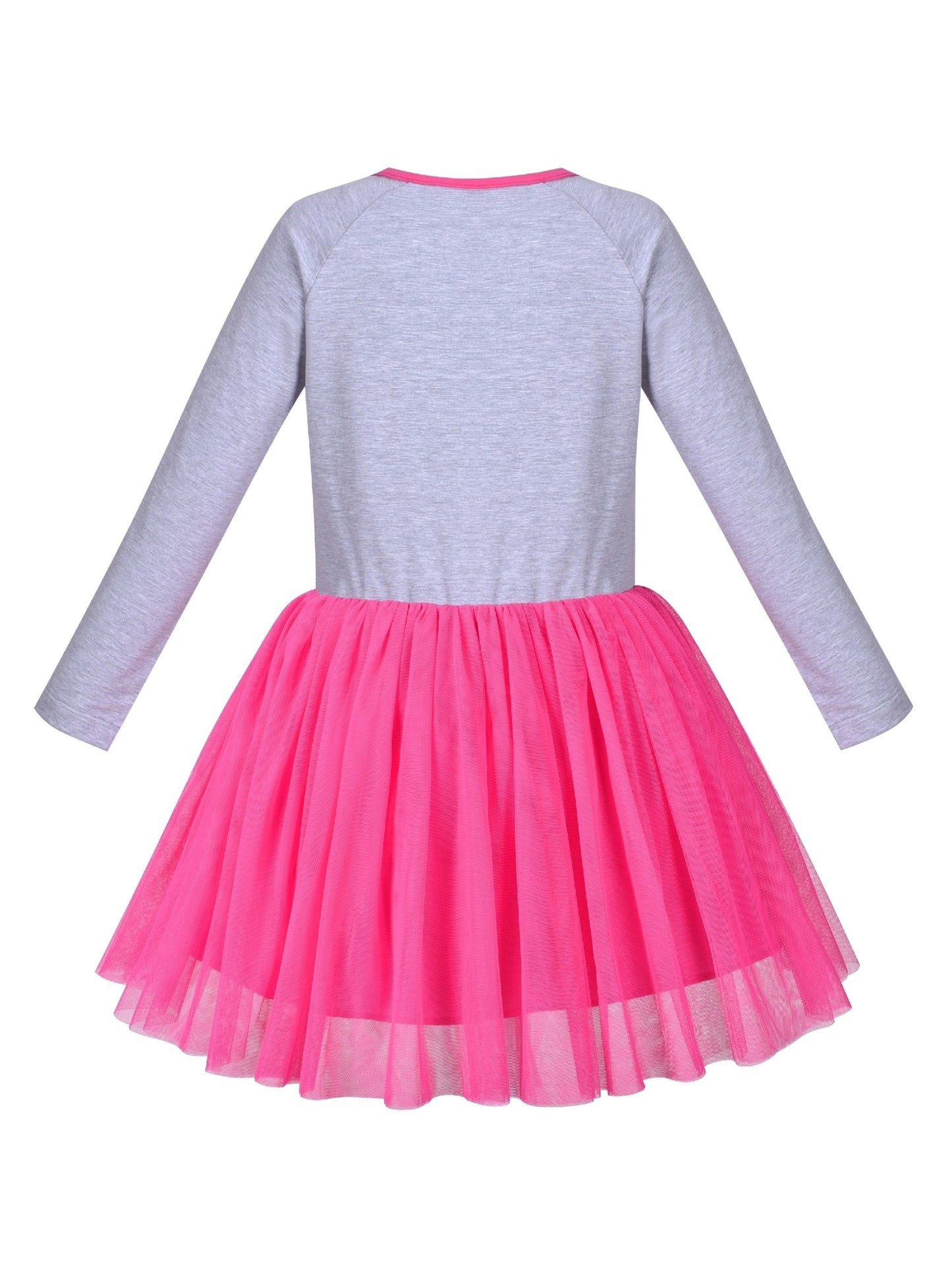 Girls Dress Rainbow Colorful Tulle Skirt Long Sleeve Holiday Party Gray