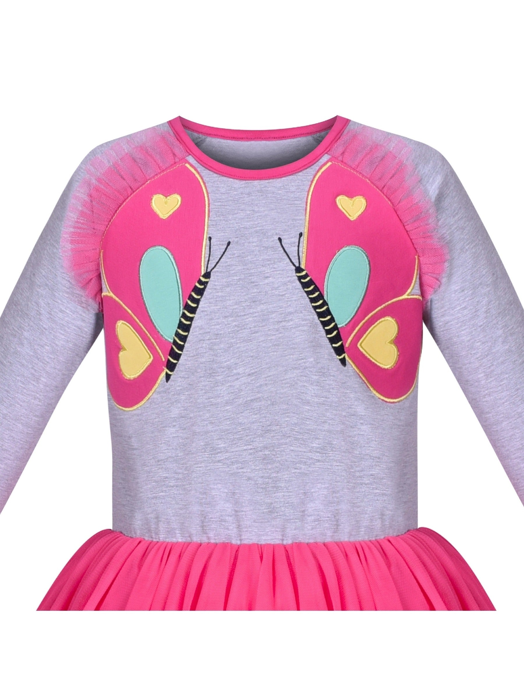 Girls Dress Rainbow Colorful Tulle Skirt Long Sleeve Holiday Party Gray