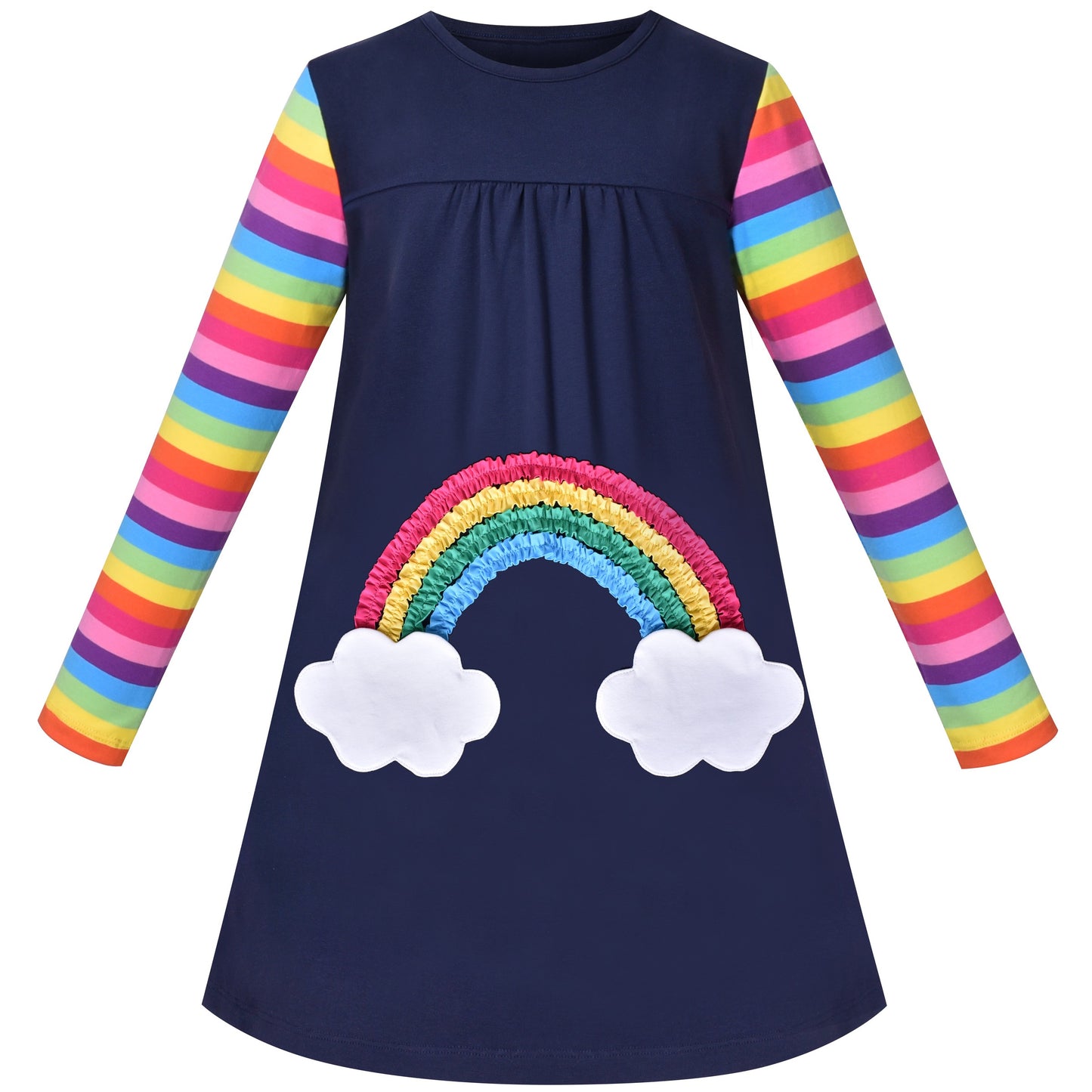 Girls Dress Christmas Santa Pink Cotton Long Sleeve Blue