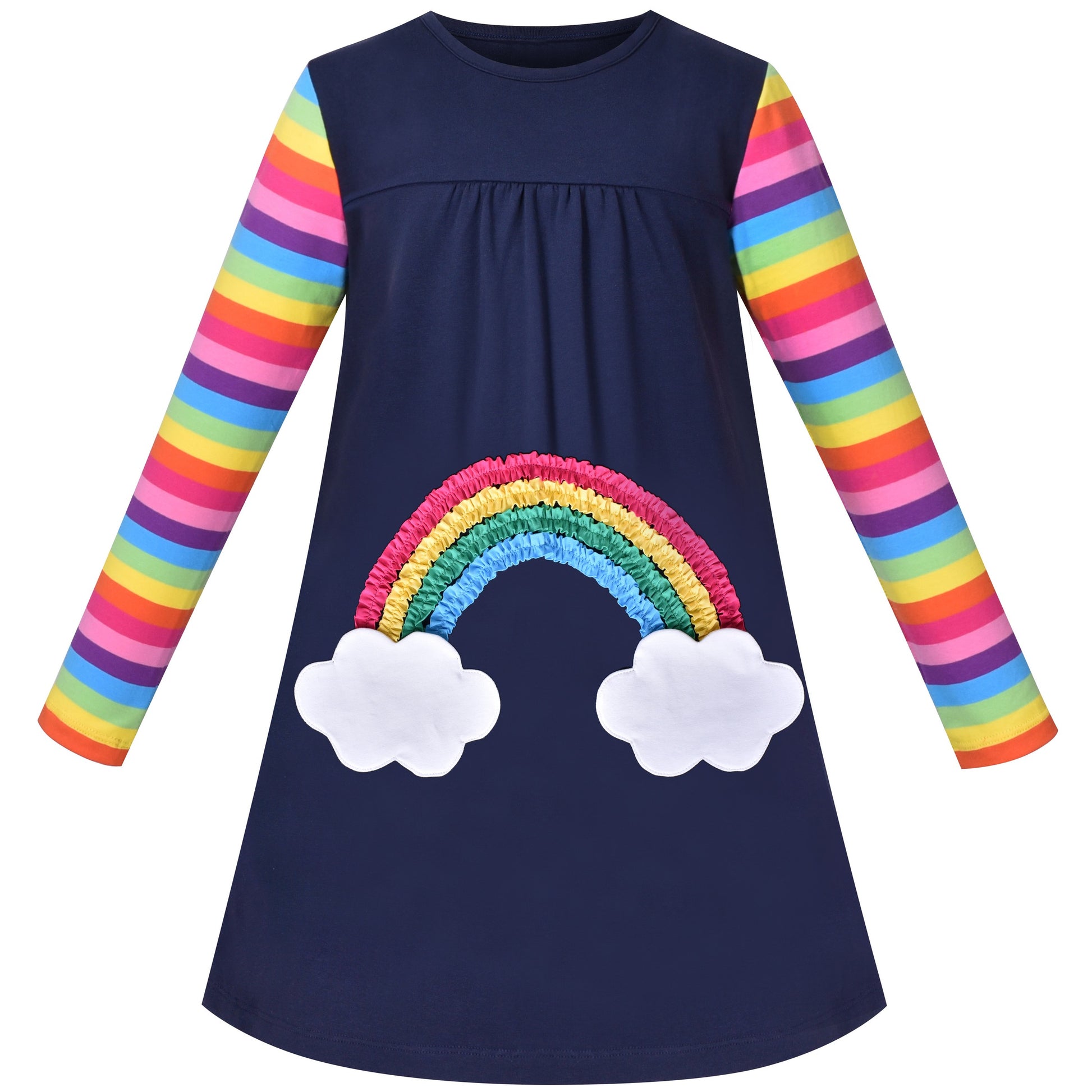 Girls Dress Christmas Santa Pink Cotton Long Sleeve Blue