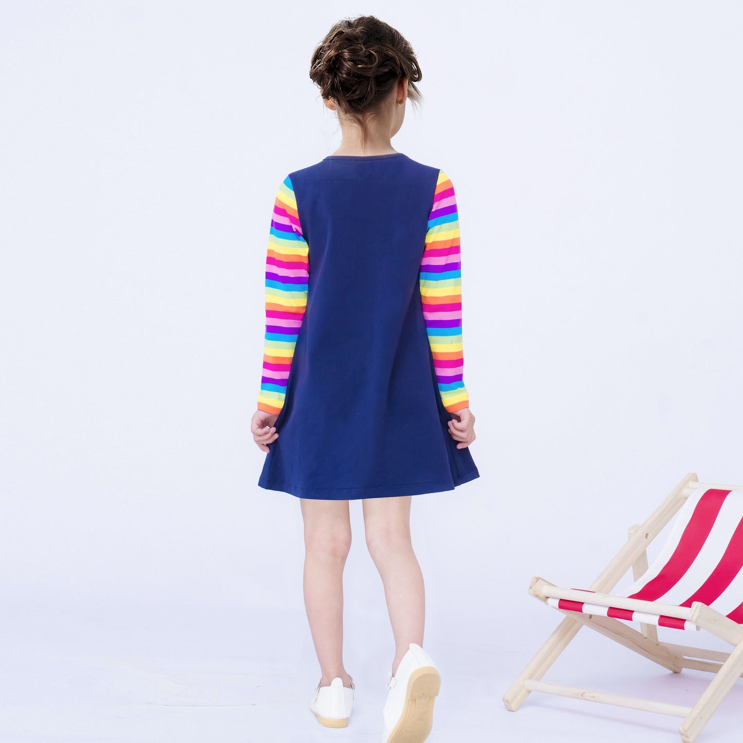 Girls Dress Christmas Santa Pink Cotton Long Sleeve Blue