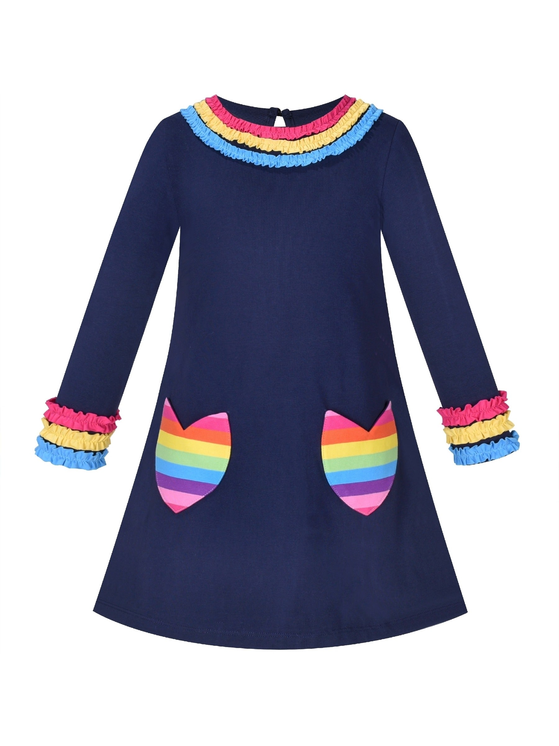 Girls Dress Christmas Santa Pink Cotton Long Sleeve Multi-Color