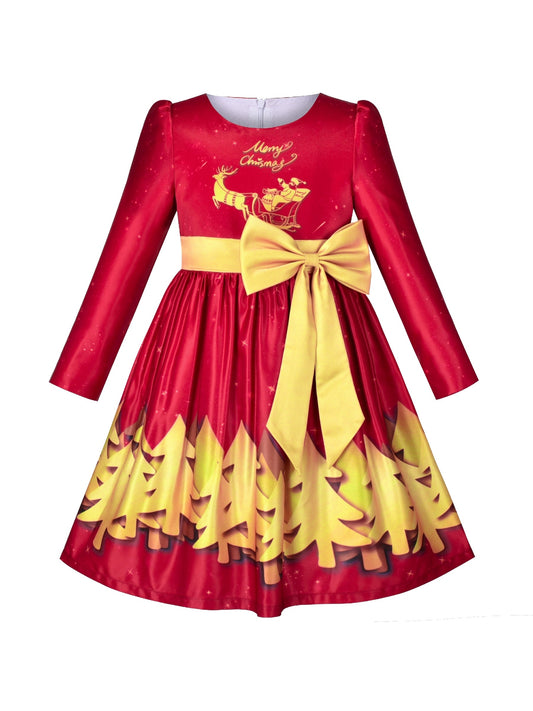 Girls Dress Fit & Flare Glitter Jacquard Christmas Holiday Red