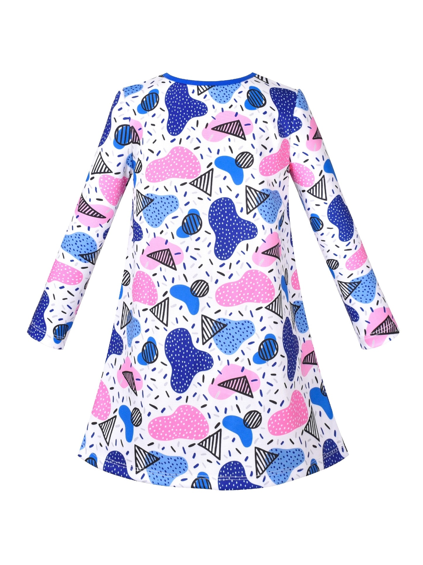 Girls Dress Long Sleeve Cotton Cartoon Sequins Pink Striped Dress Multi-Color