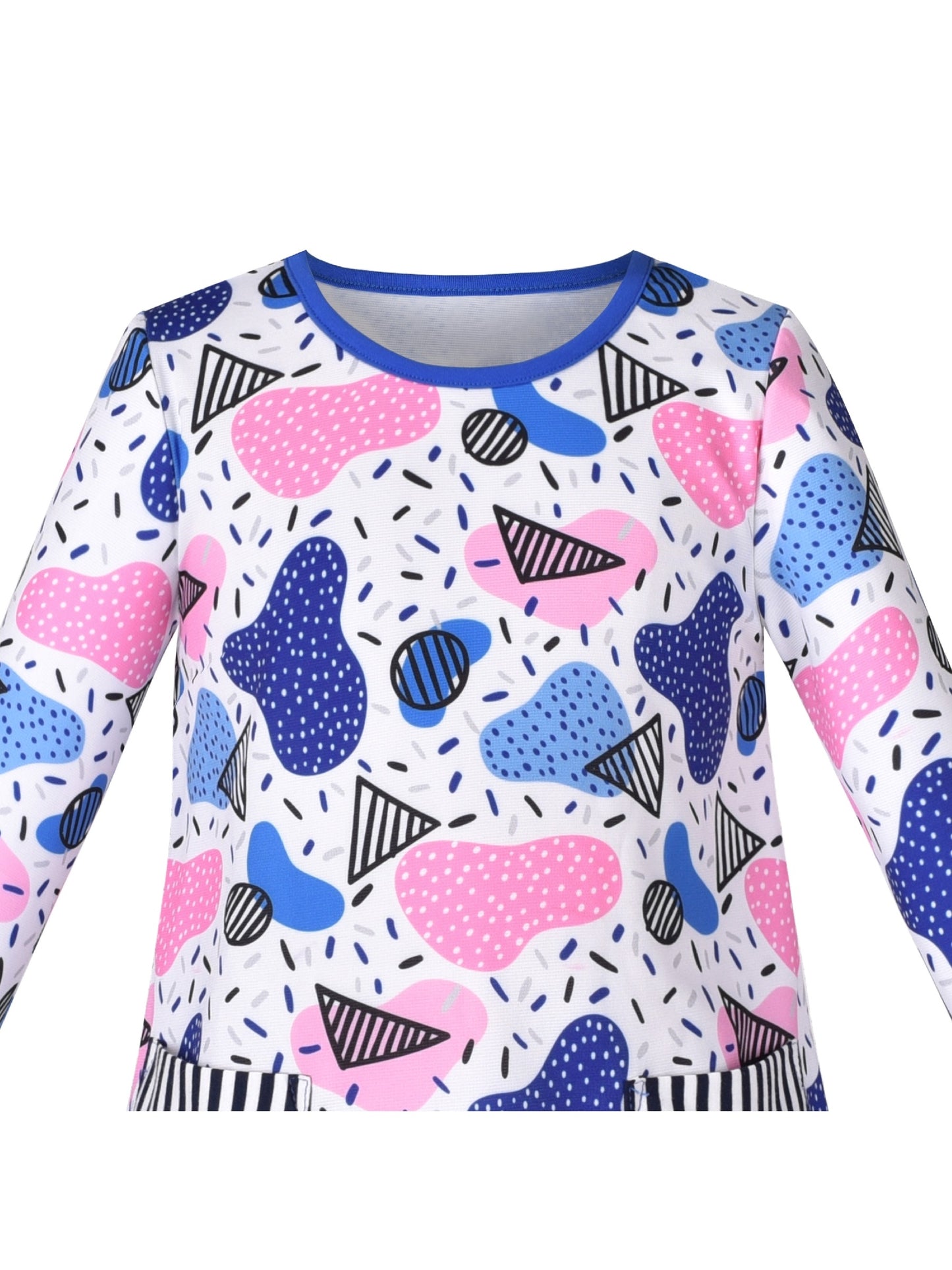 Girls Dress Long Sleeve Cotton Cartoon Sequins Pink Striped Dress Multi-Color