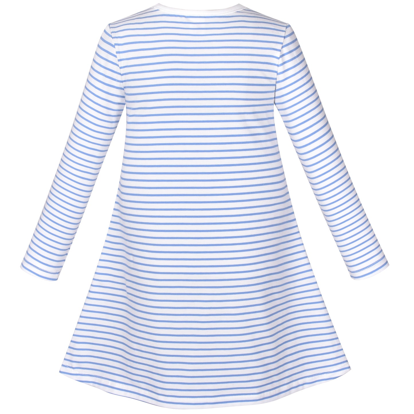 Girls Dress Long Sleeve Cotton Cartoon Sequins Pink Striped Dress Blue