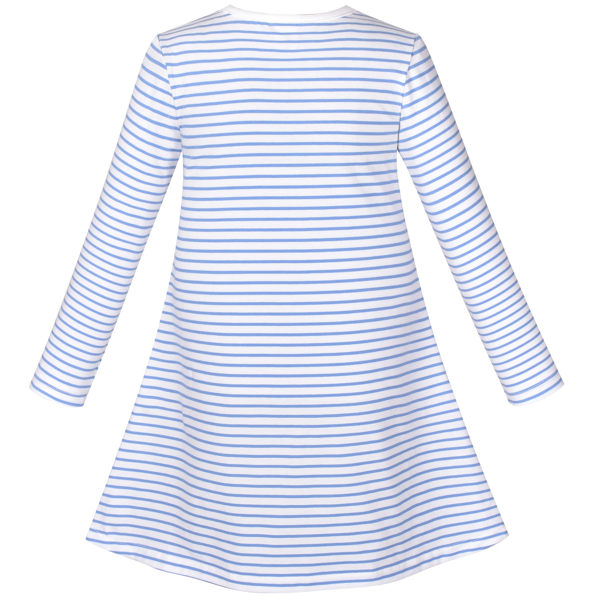 Girls Dress Long Sleeve Cotton Cartoon Sequins Pink Striped Dress Blue