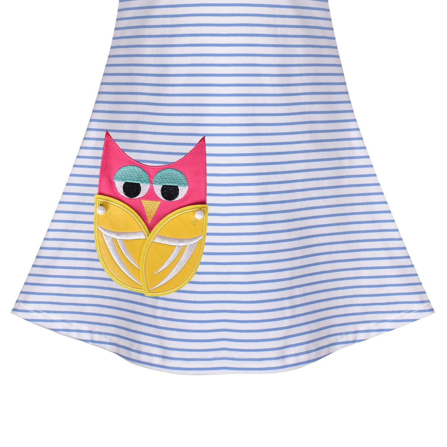 Girls Dress Long Sleeve Cotton Cartoon Sequins Pink Striped Dress Blue