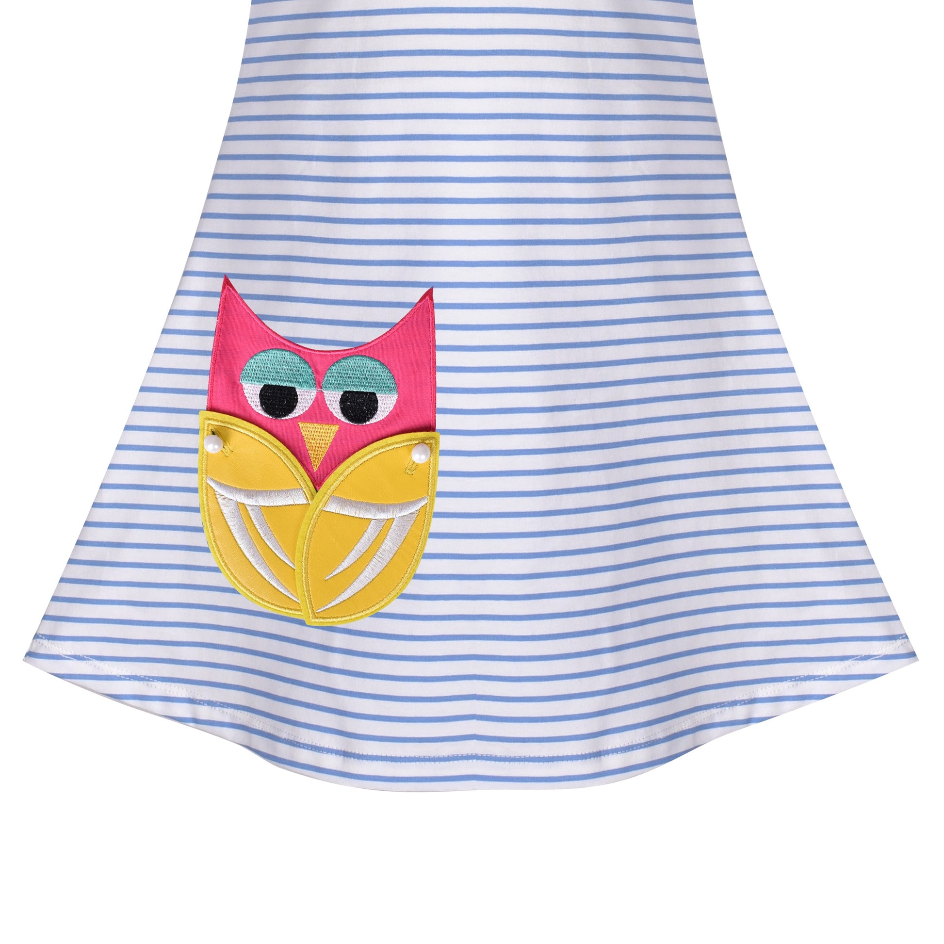 Girls Dress Long Sleeve Cotton Cartoon Sequins Pink Striped Dress Blue