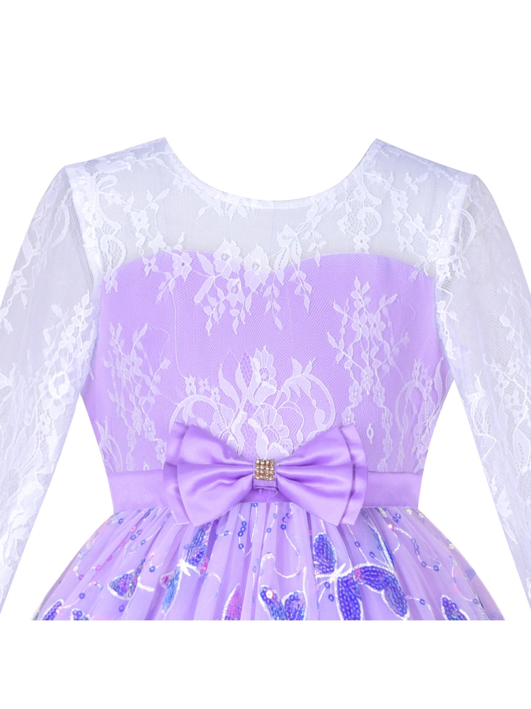 Flower Girl Dress Lace V Shape Back Butterfly Wedding Bridesmaid Party Purple