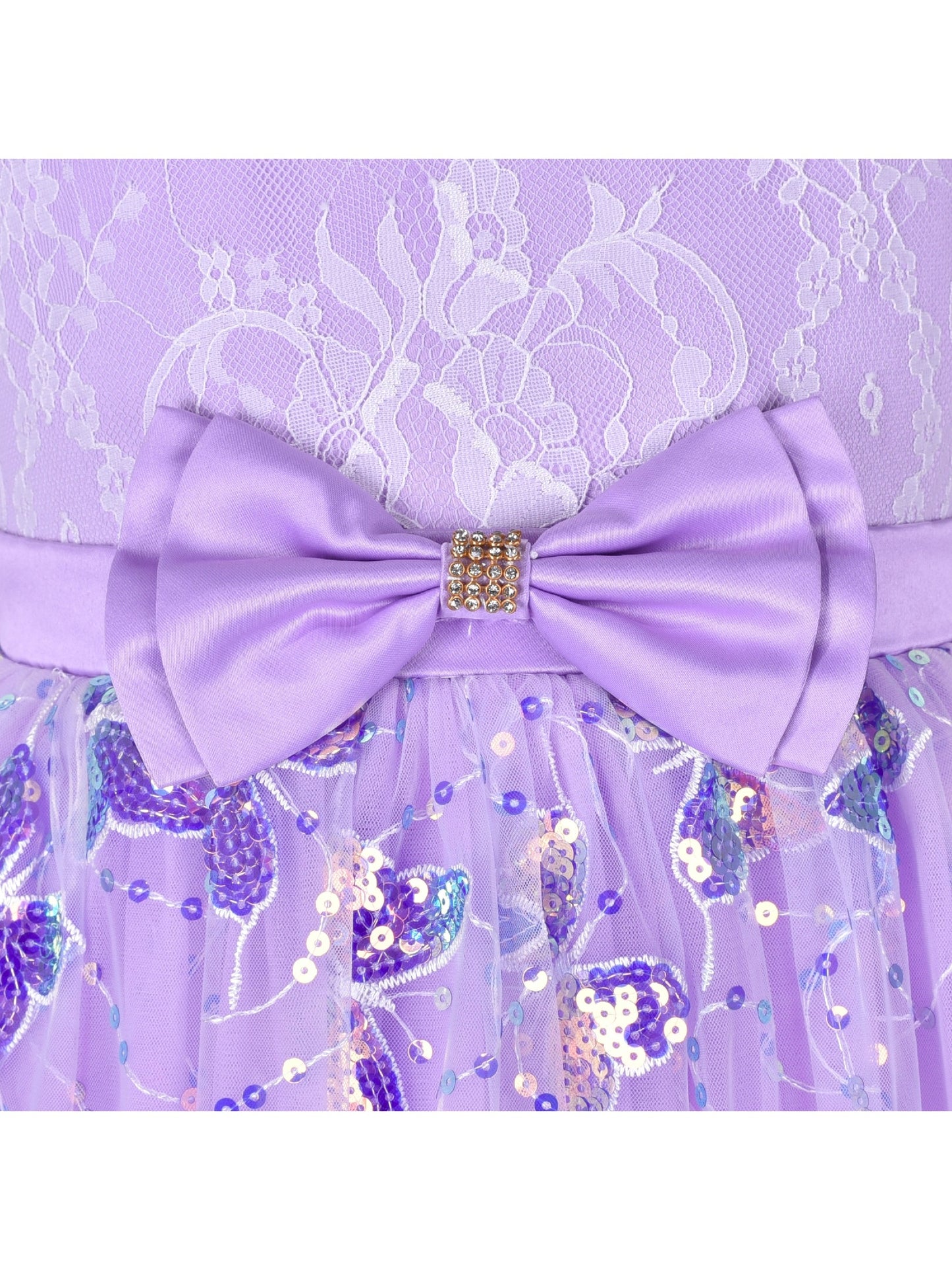 Flower Girl Dress Lace V Shape Back Butterfly Wedding Bridesmaid Party Purple