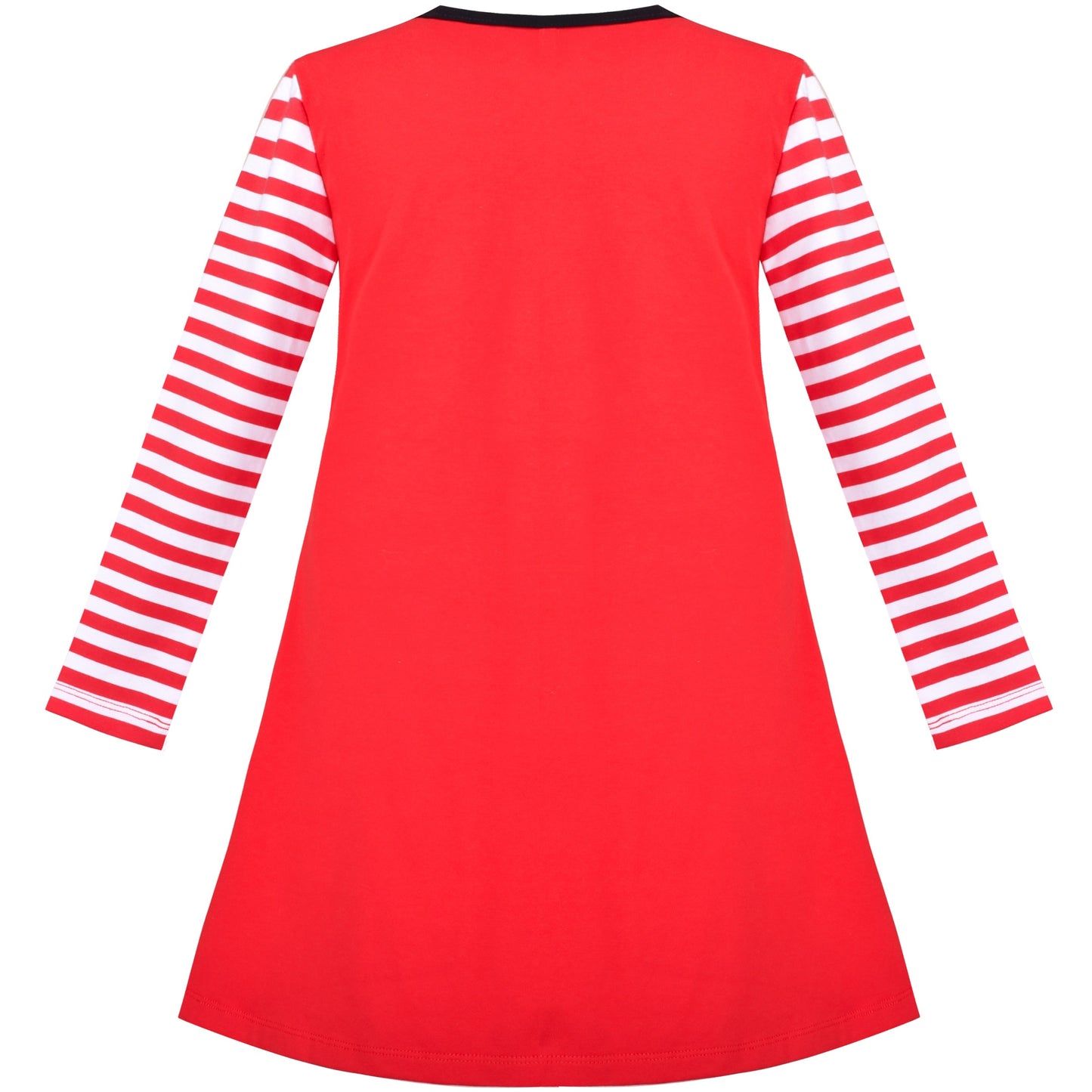 Girls Dress Long Sleeve Cotton Cartoon Sequins Pink Striped Dress Red