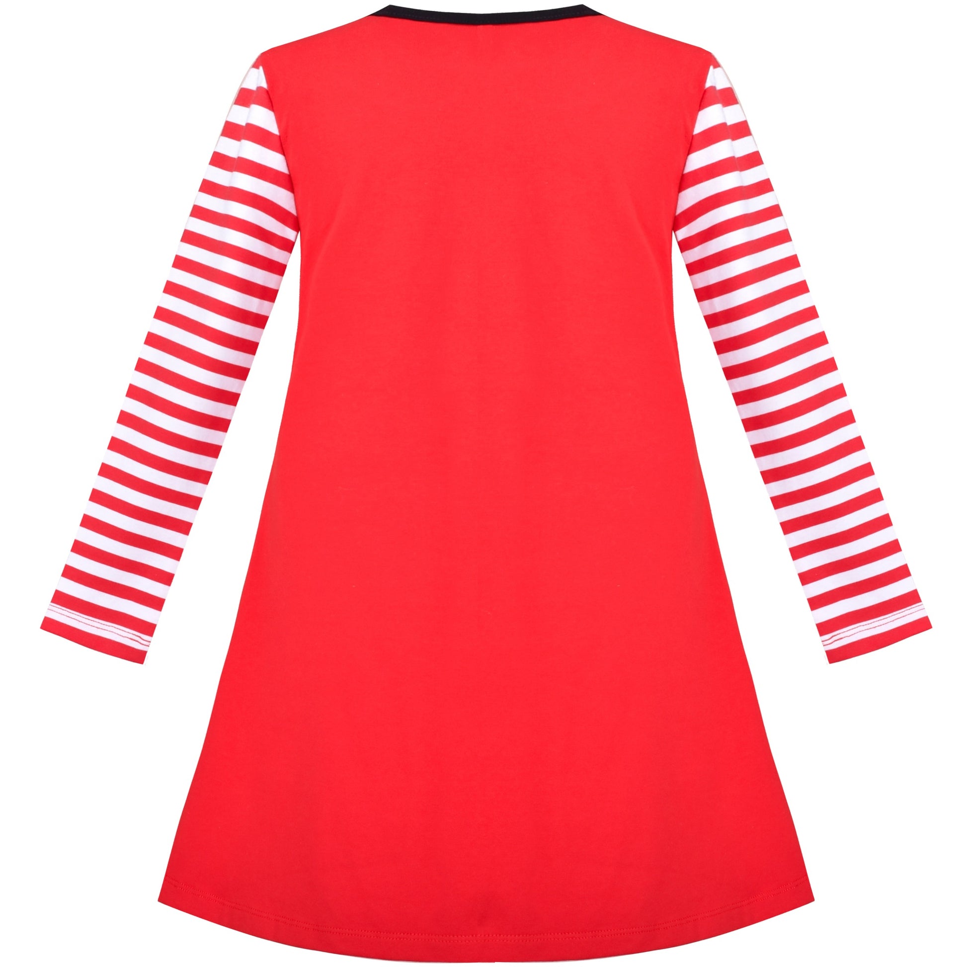 Girls Dress Long Sleeve Cotton Cartoon Sequins Pink Striped Dress Red