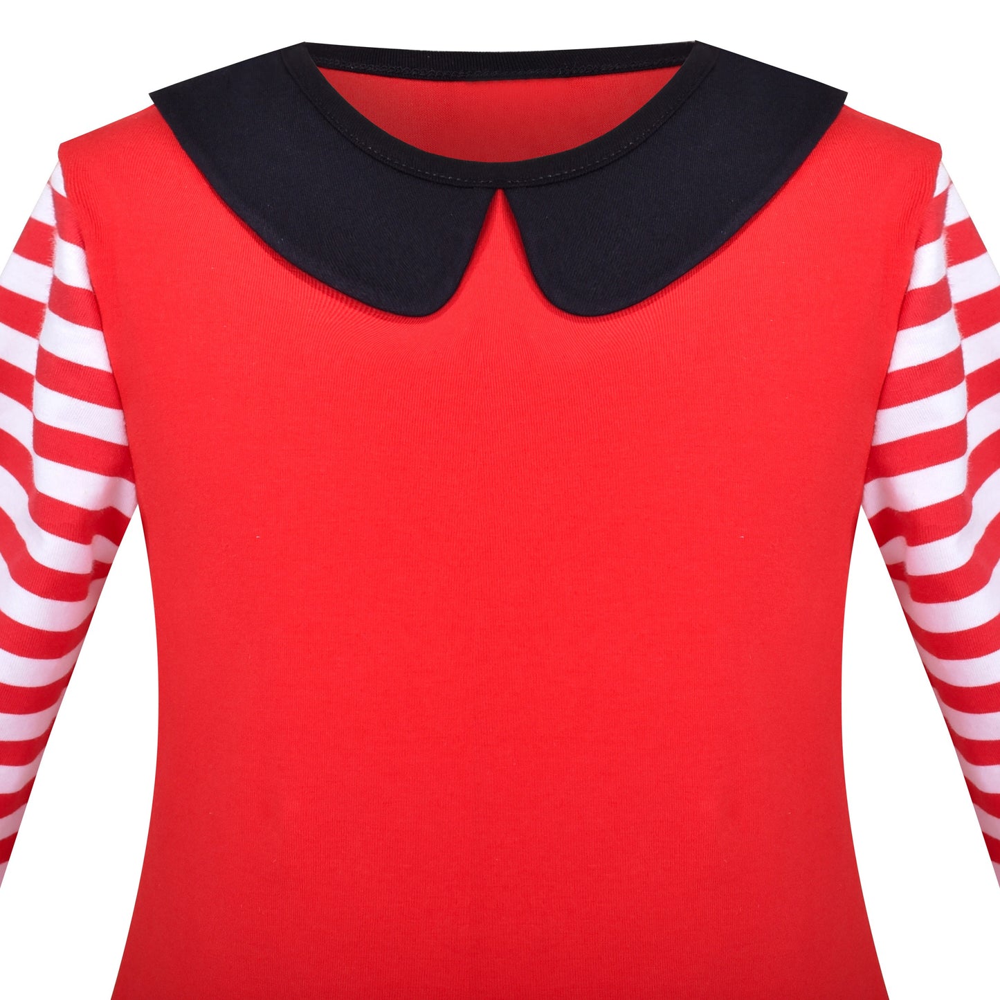 Girls Dress Long Sleeve Cotton Cartoon Sequins Pink Striped Dress Red