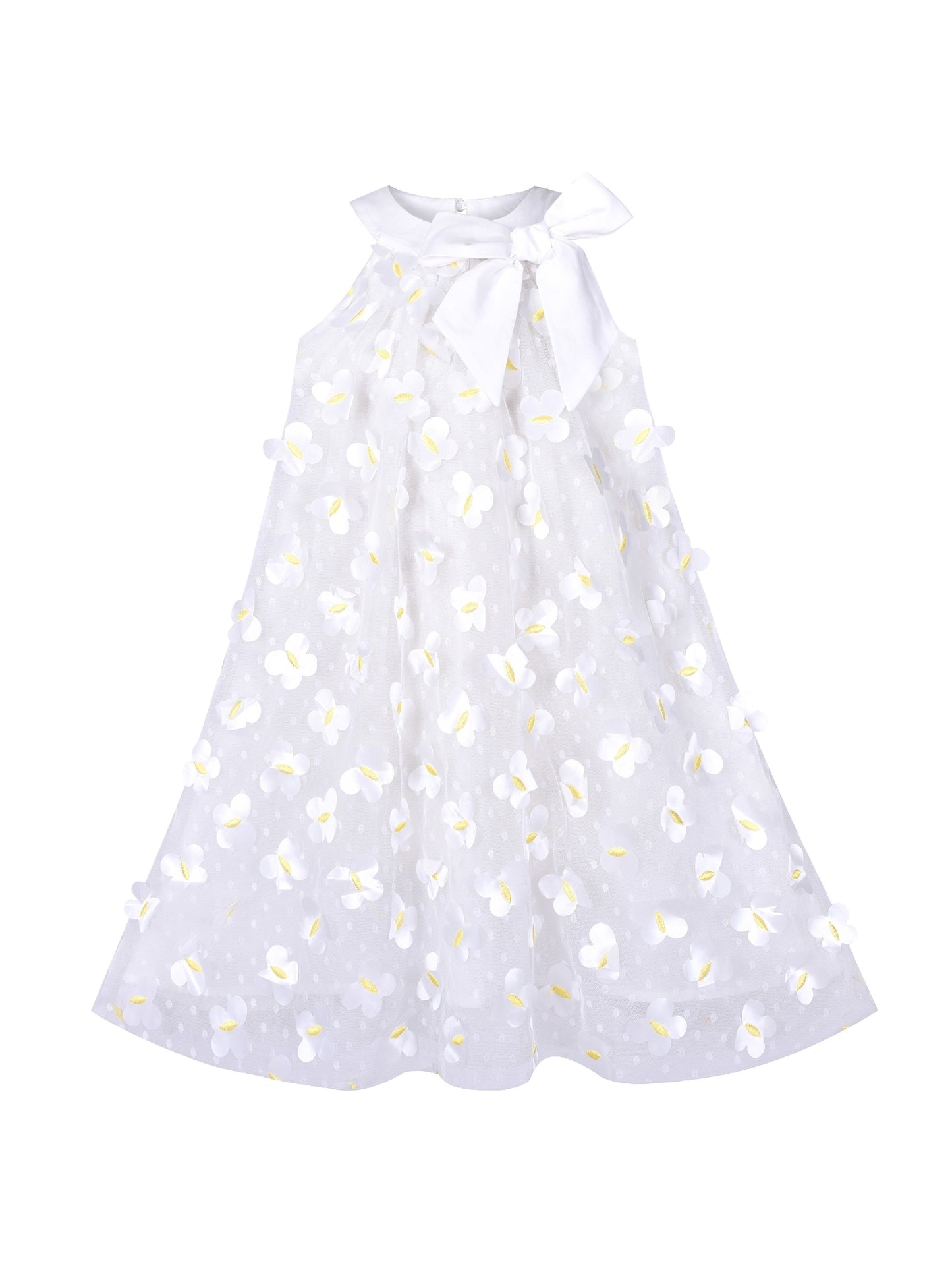 Flower Girls Dress Halter Dress Pearl Party Wedding Birthday White