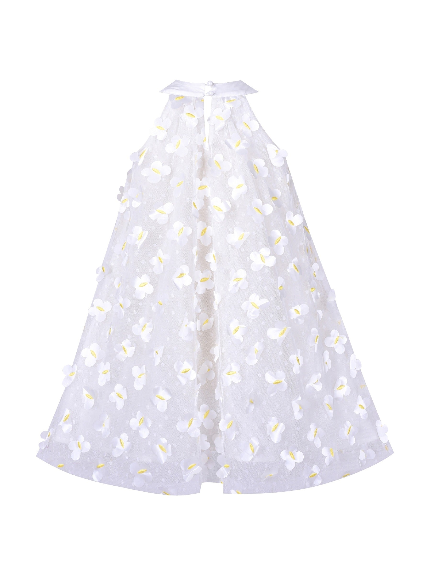 Flower Girls Dress Halter Dress Pearl Party Wedding Birthday White