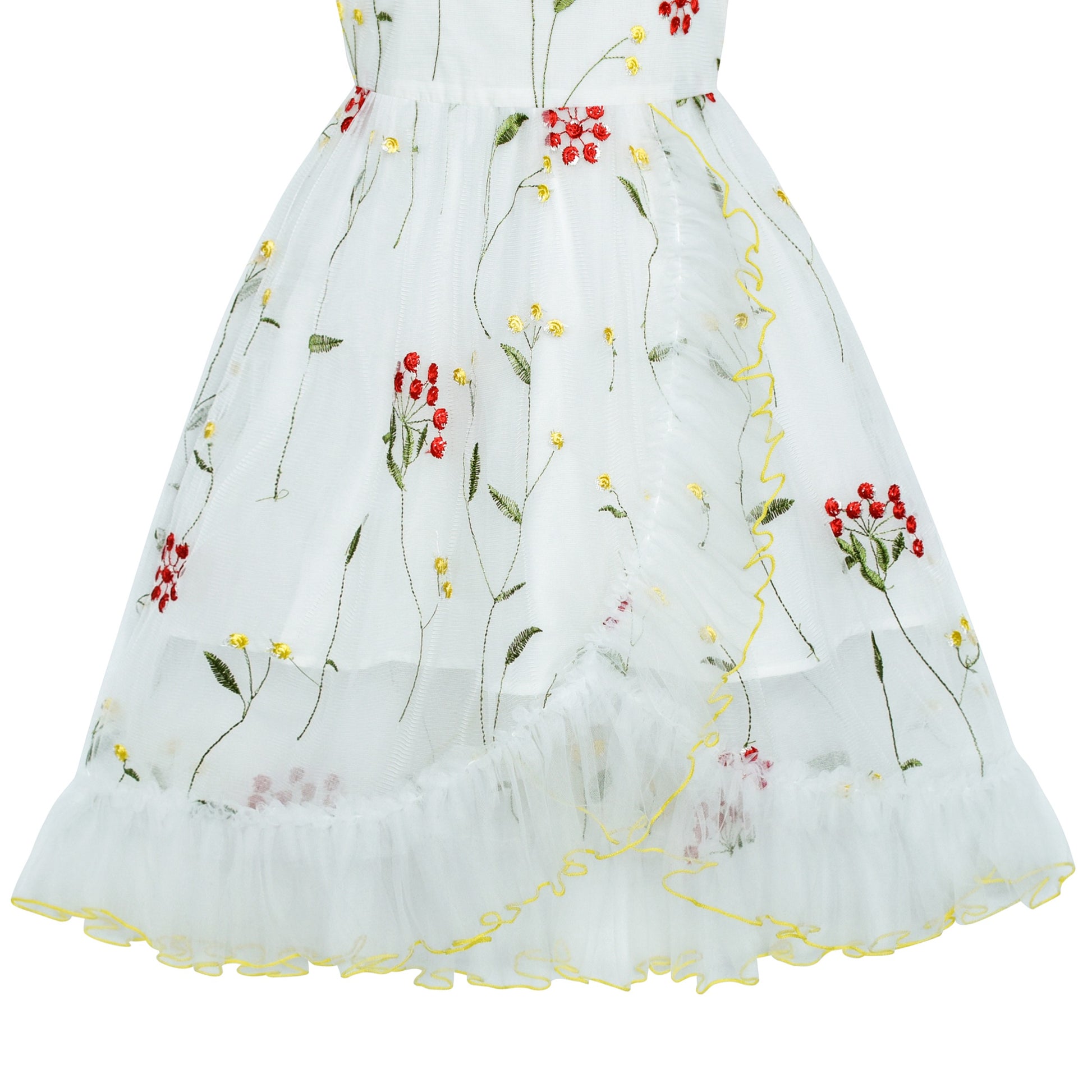 Girls Dress Cold Shoulder Sleeveless Lace Flower Ruffle White