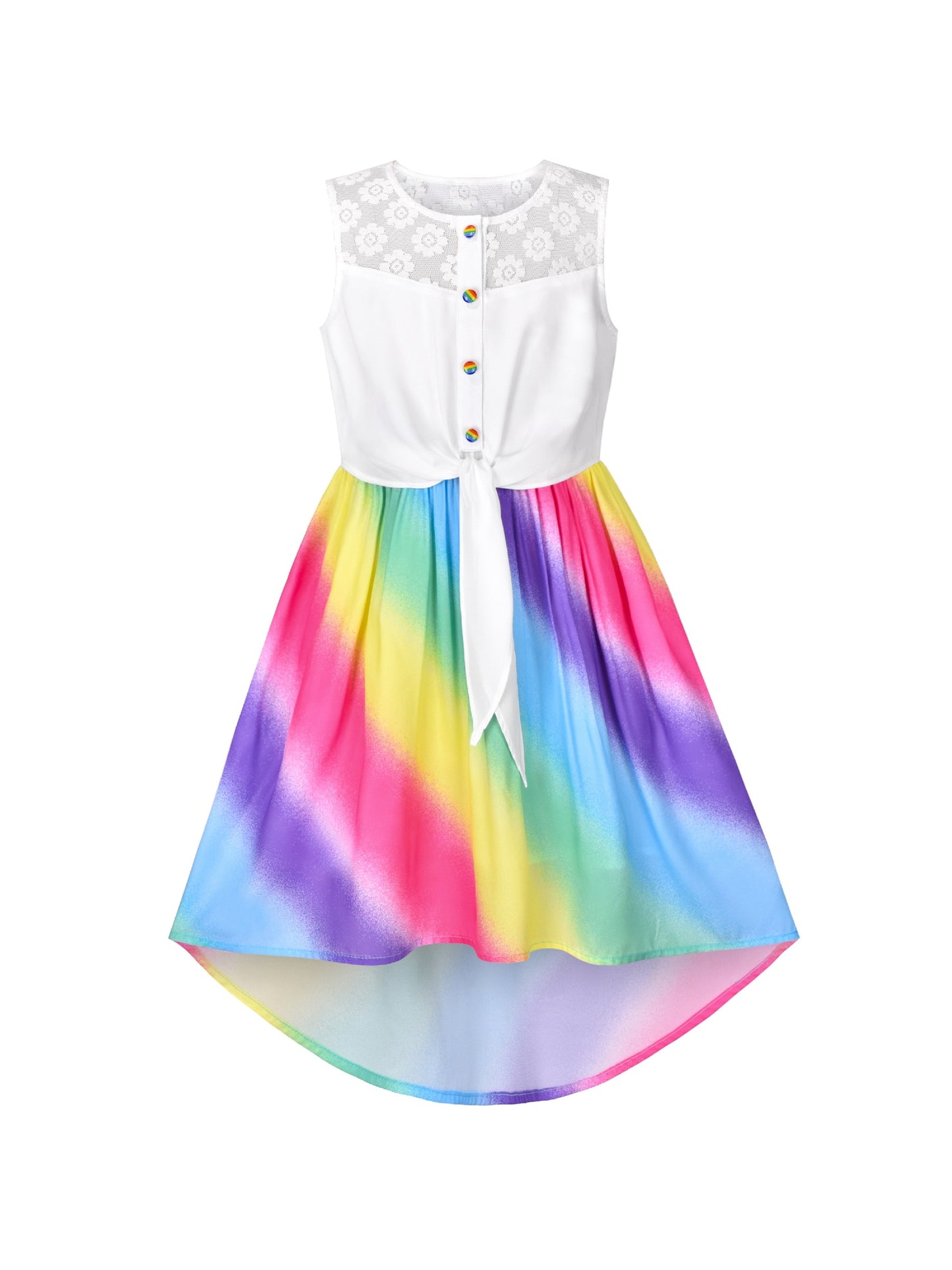 Girls Dress Lace to Chiffon Striped Black White Tied Waist Multi-Color