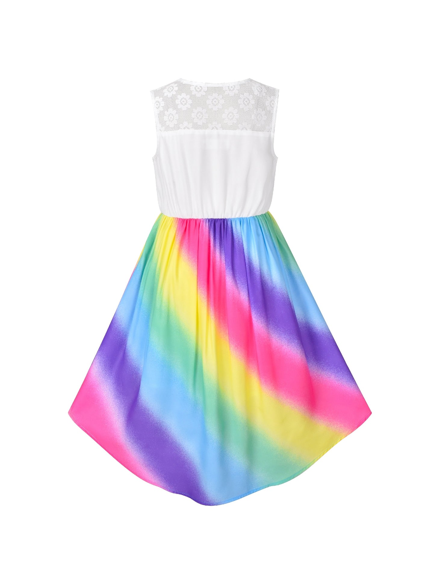 Girls Dress Lace to Chiffon Striped Black White Tied Waist Multi-Color