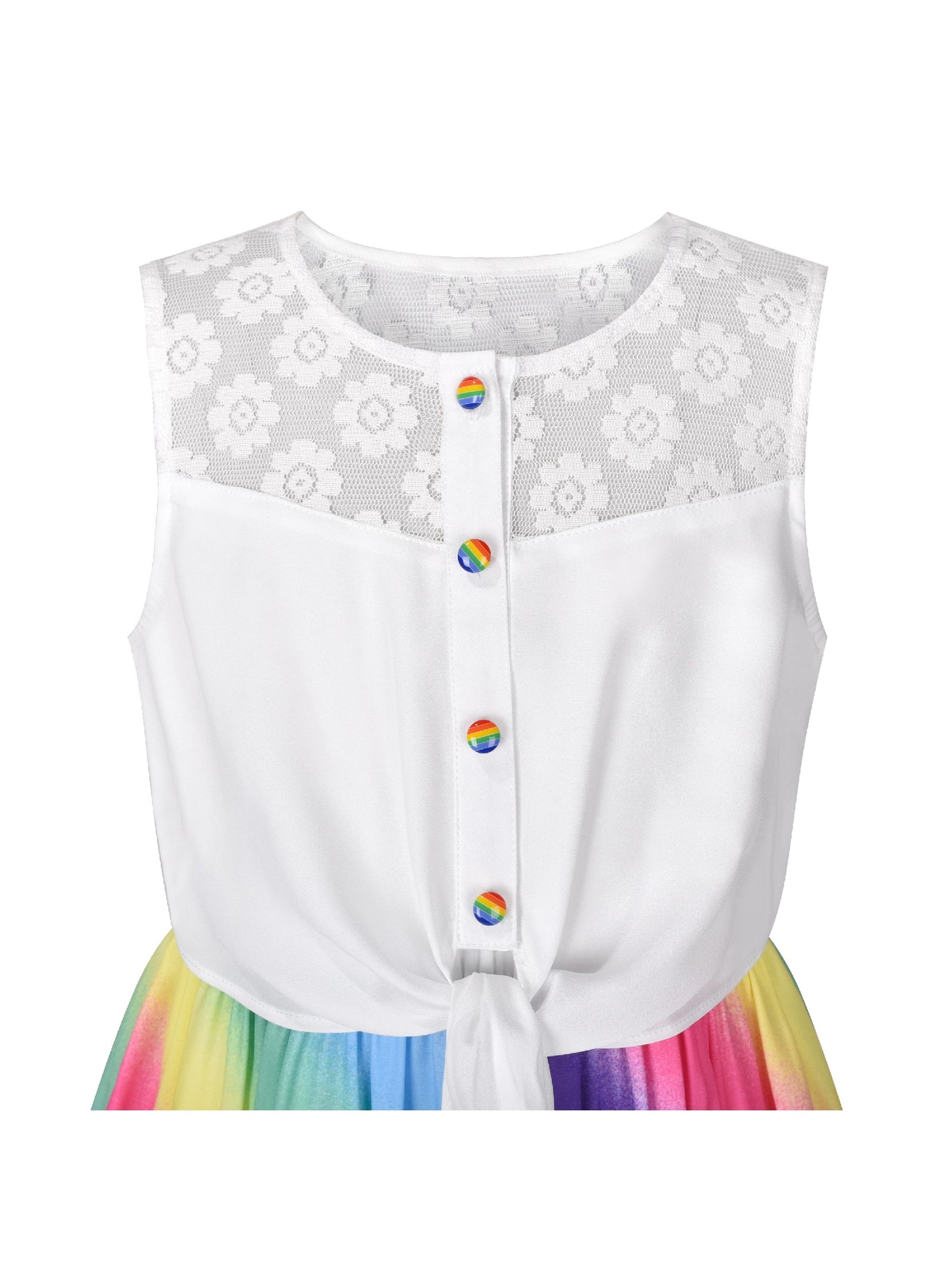 Girls Dress Lace to Chiffon Striped Black White Tied Waist Multi-Color