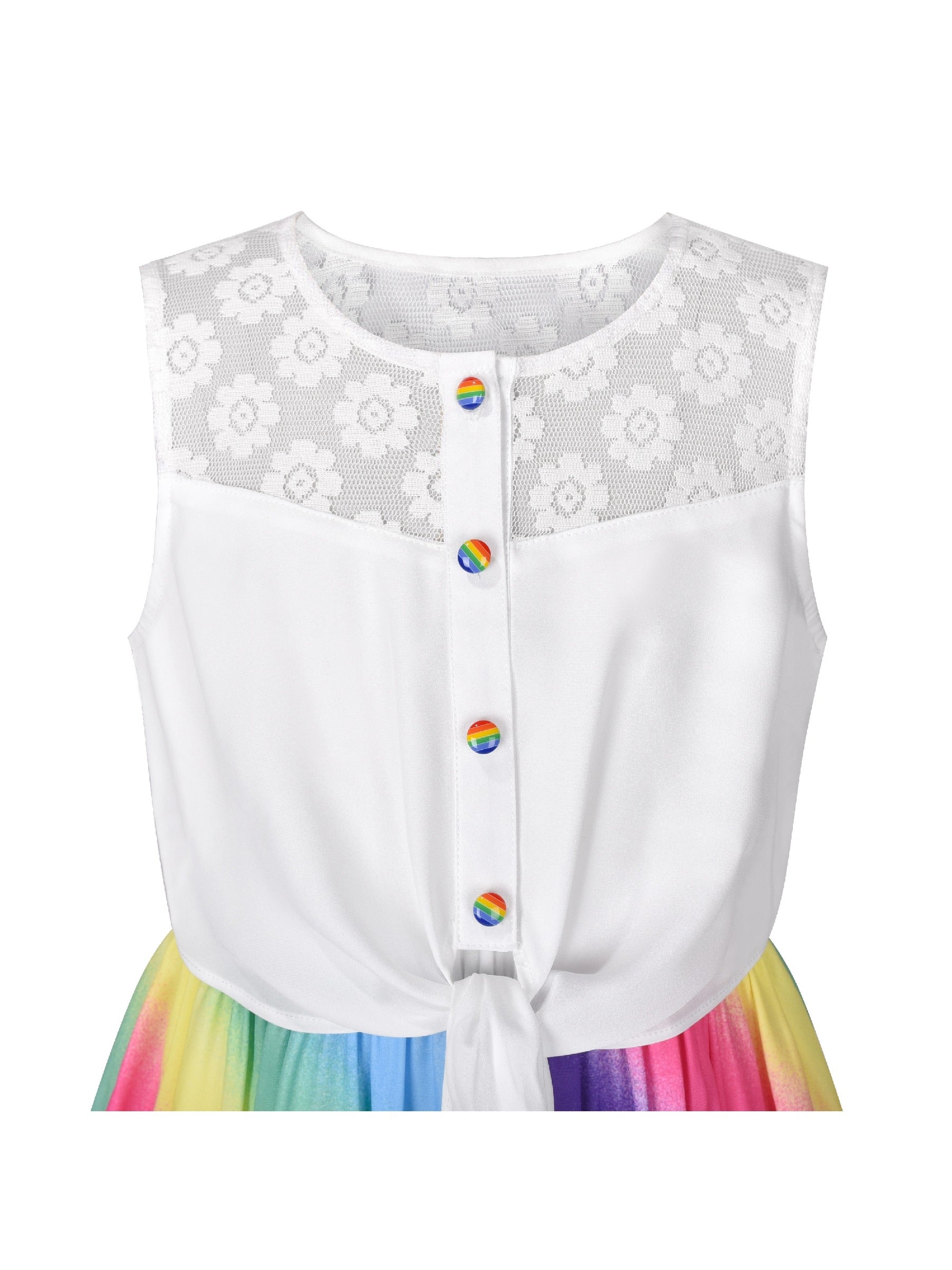 Girls Dress Lace to Chiffon Striped Black White Tied Waist Multi-Color