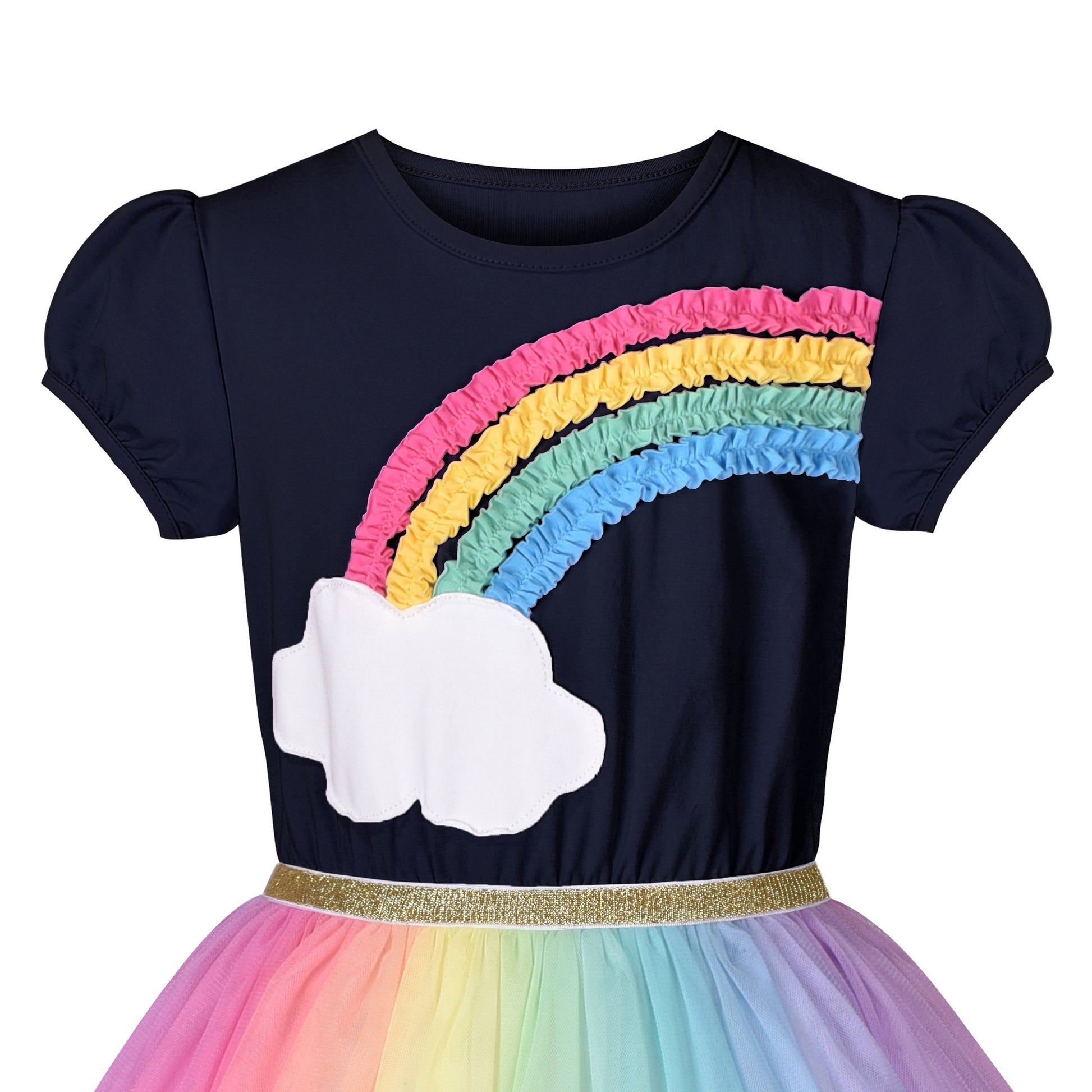 Girls Dress Dancing Girl Print Tutu Short Sleeve Sundress Blue