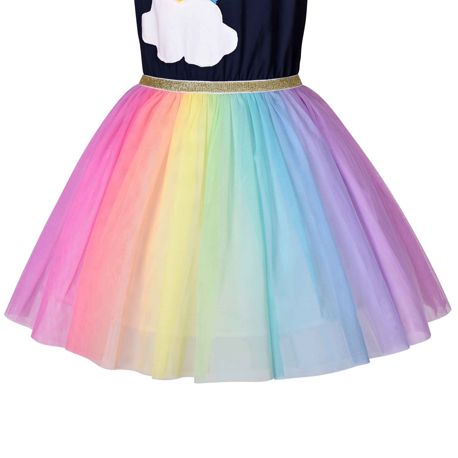 Girls Dress Dancing Girl Print Tutu Short Sleeve Sundress Blue