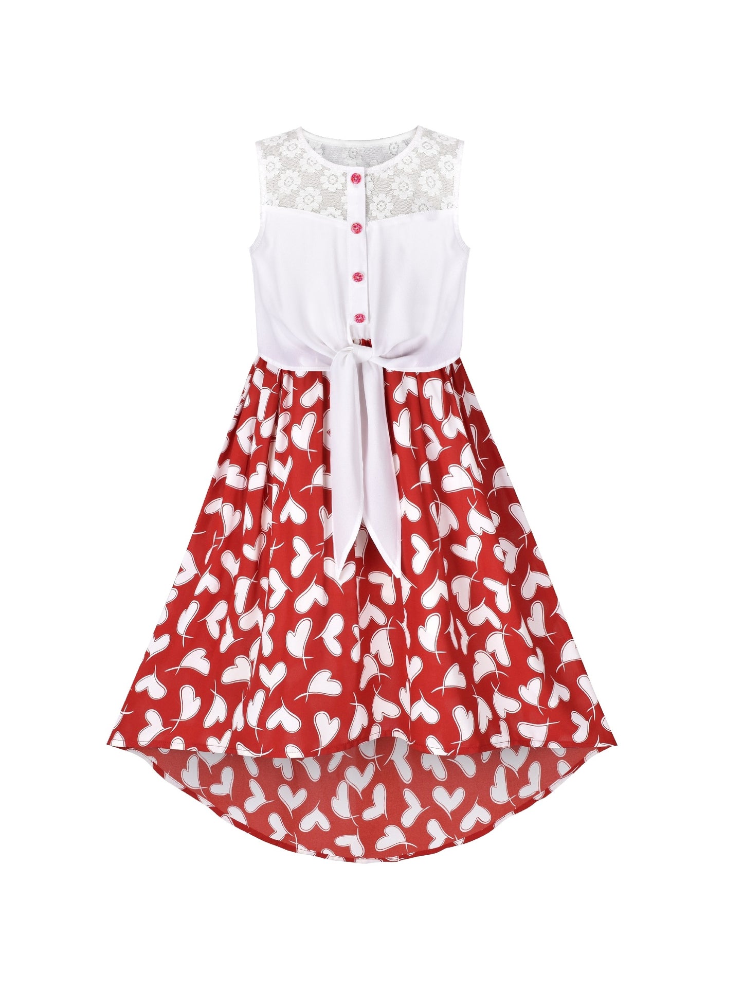 Girls Dress Lace to Chiffon Striped Black White Tied Waist Red