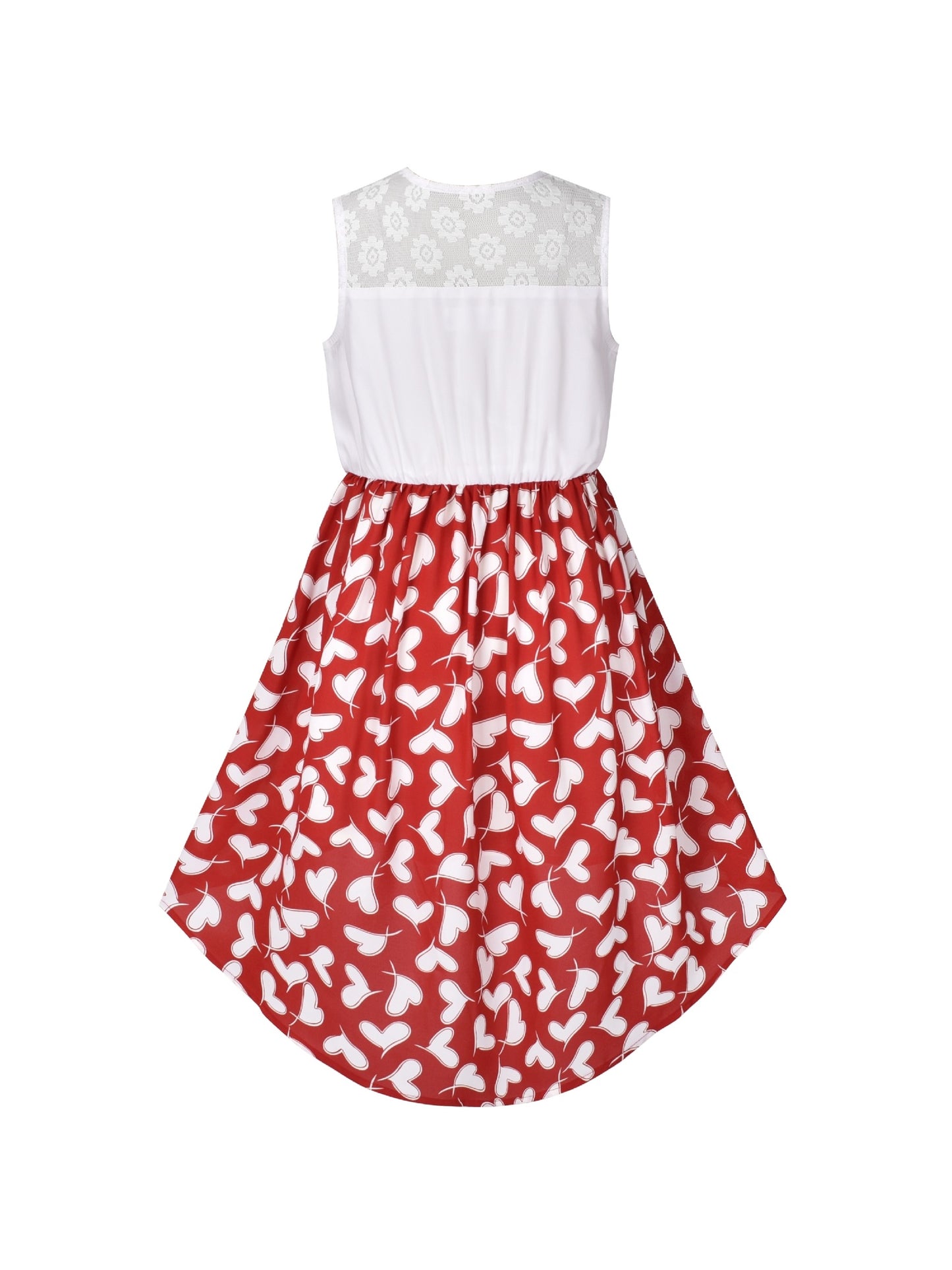 Girls Dress Lace to Chiffon Striped Black White Tied Waist Red