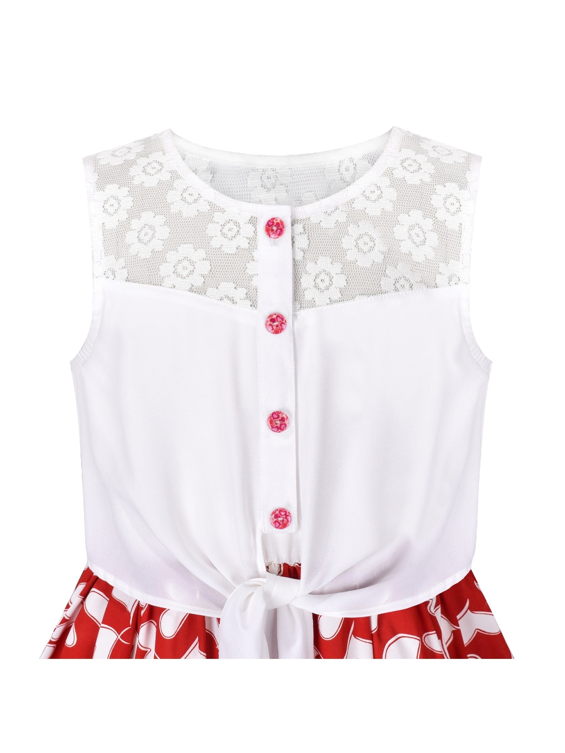 Girls Dress Lace to Chiffon Striped Black White Tied Waist Red