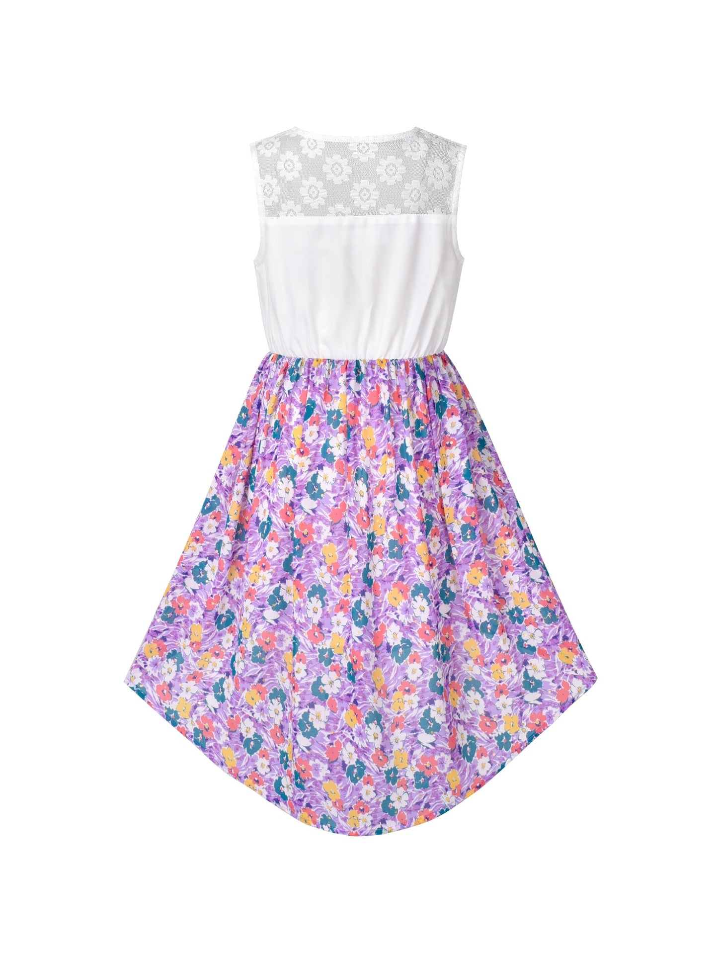 Girls Dress Lace to Chiffon Striped Black White Tied Waist Purple