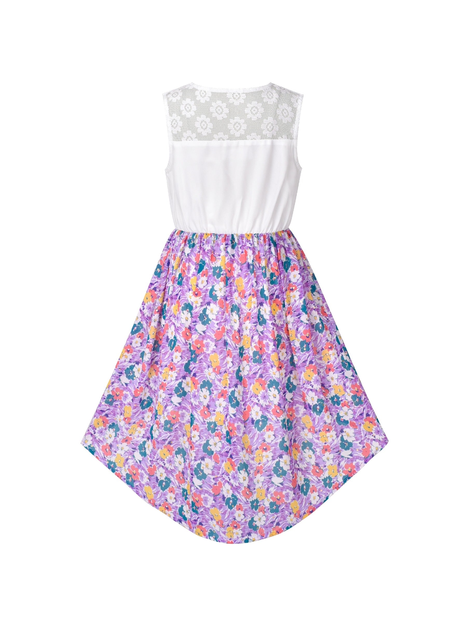Girls Dress Lace to Chiffon Striped Black White Tied Waist Purple