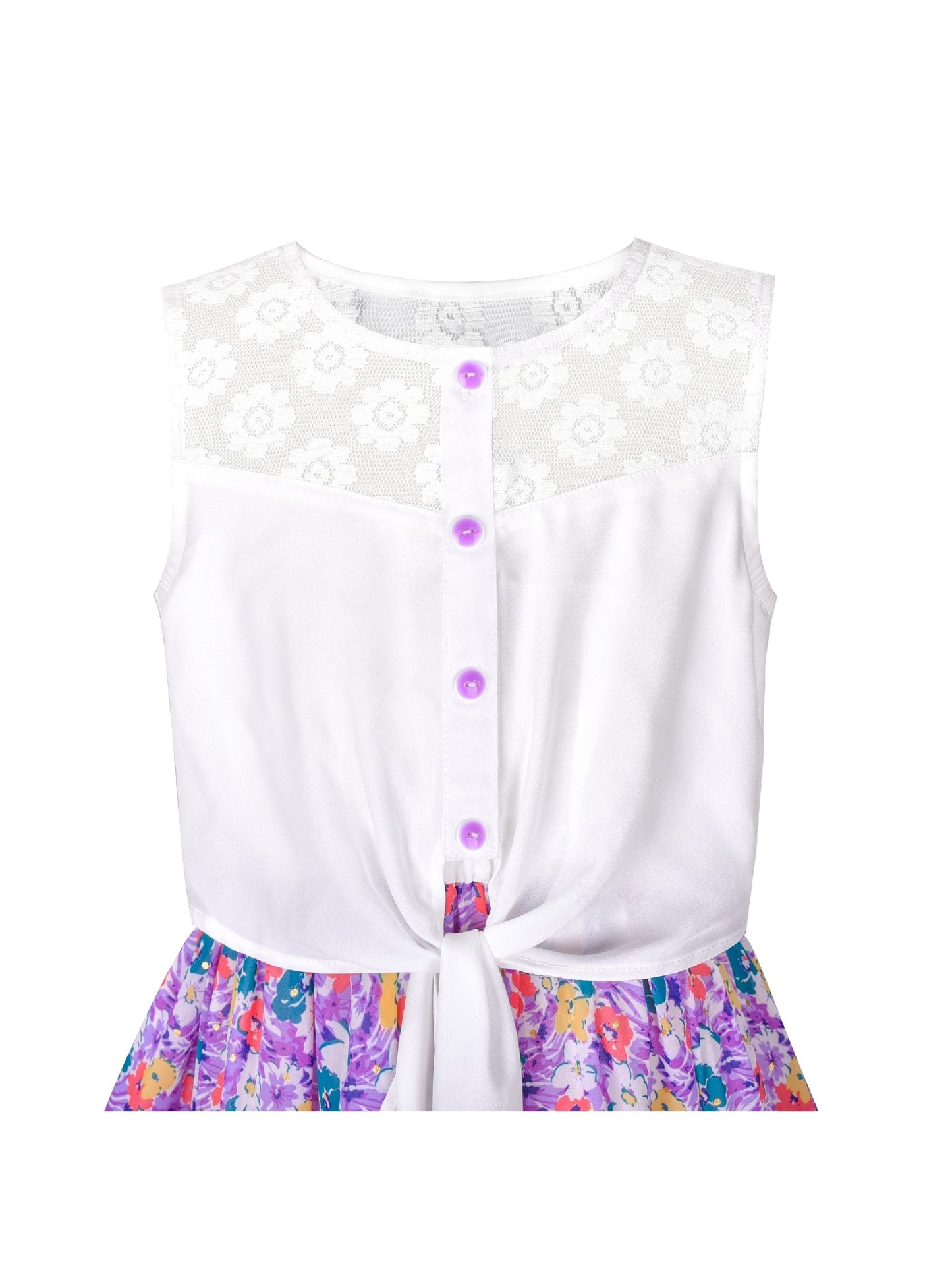 Girls Dress Lace to Chiffon Striped Black White Tied Waist Purple