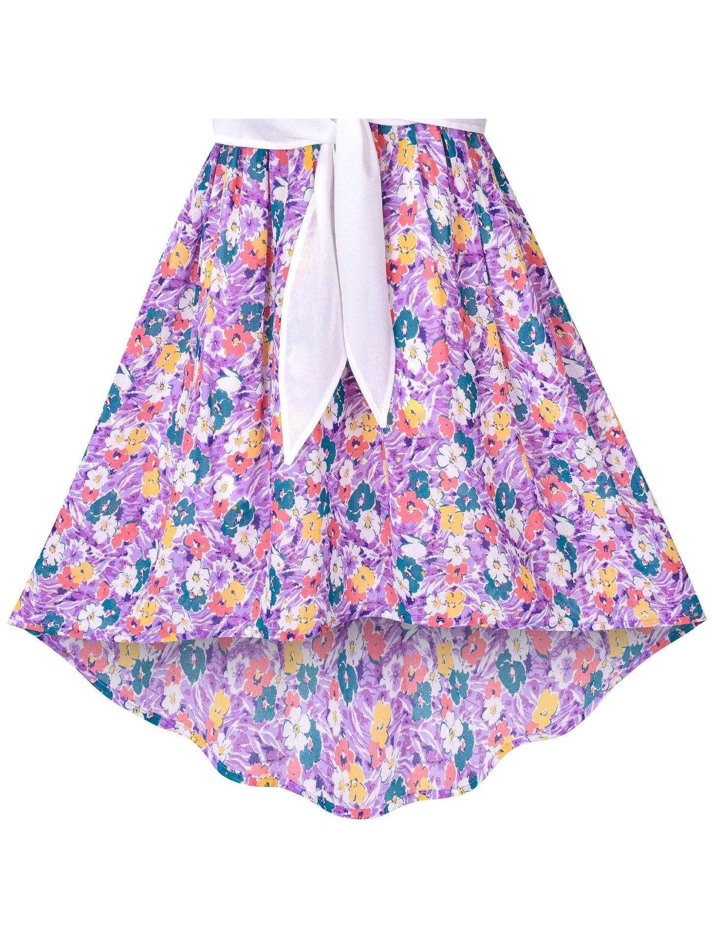 Girls Dress Lace to Chiffon Striped Black White Tied Waist Purple