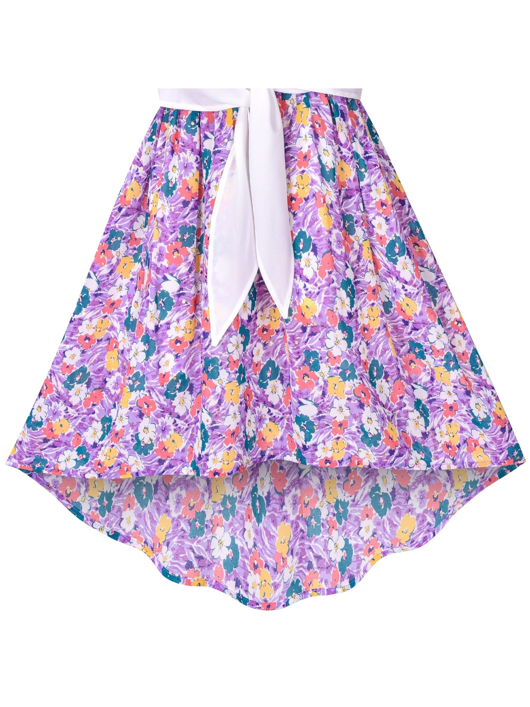 Girls Dress Lace to Chiffon Striped Black White Tied Waist Purple