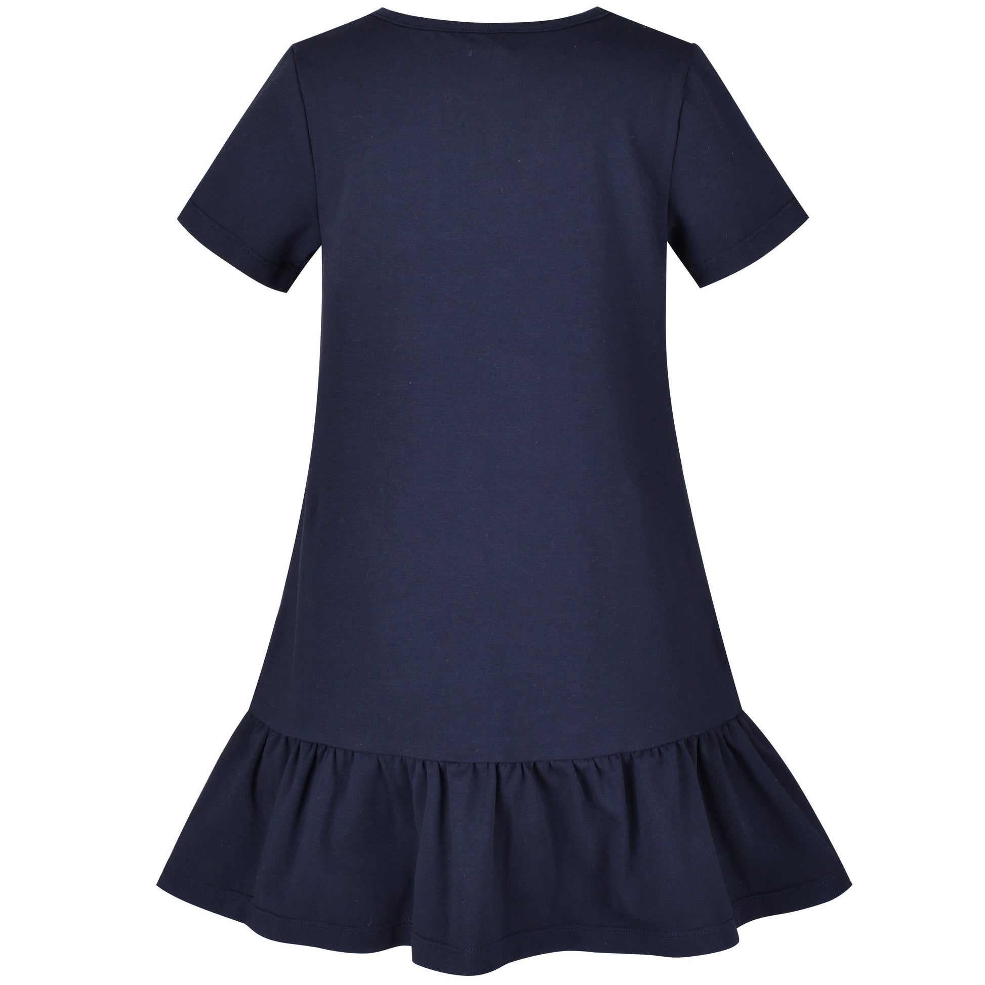 Girls Dress Cotton Green Crocodile Dinosaur Pocket Short Sleeve Blue