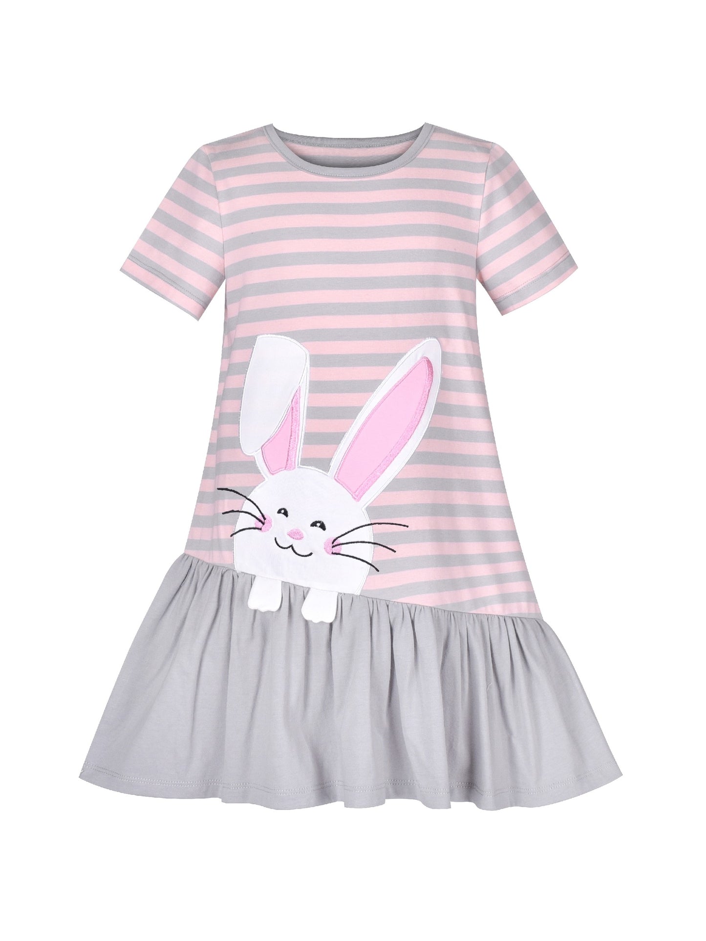 Girls Dress Cotton Green Crocodile Dinosaur Pocket Short Sleeve Gray
