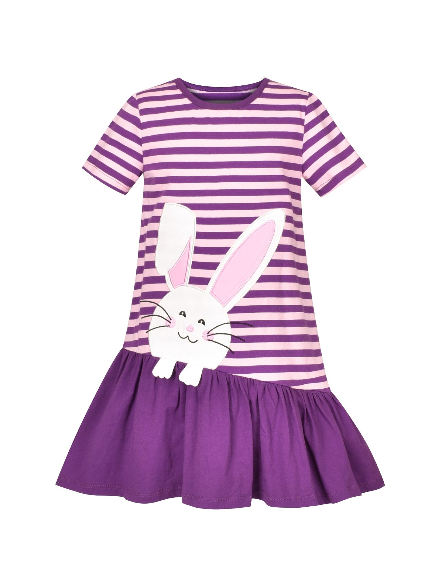 Girls Dress Cotton Green Crocodile Dinosaur Pocket Short Sleeve Purple