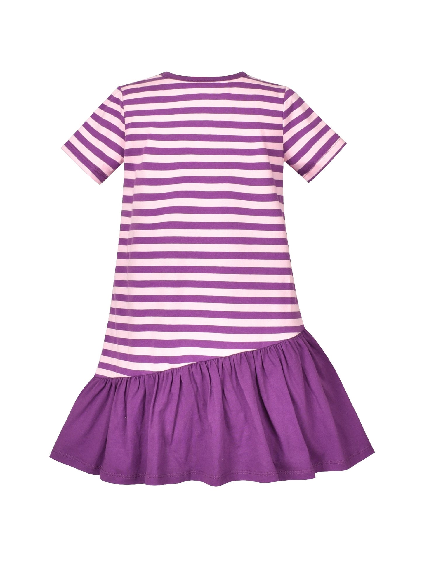 Girls Dress Cotton Green Crocodile Dinosaur Pocket Short Sleeve Purple