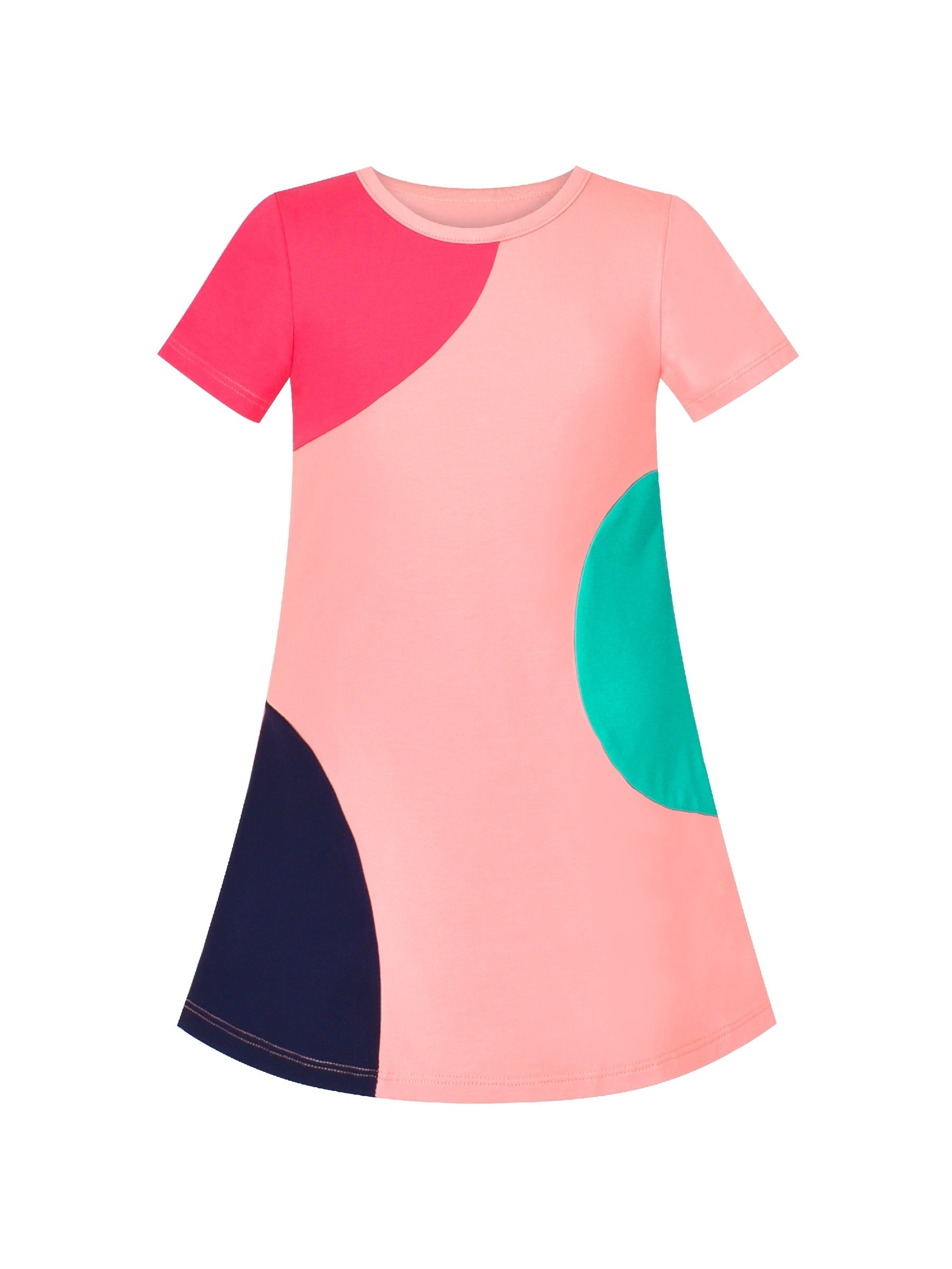 Girls Dress Cotton Green Crocodile Dinosaur Pocket Short Sleeve Pink