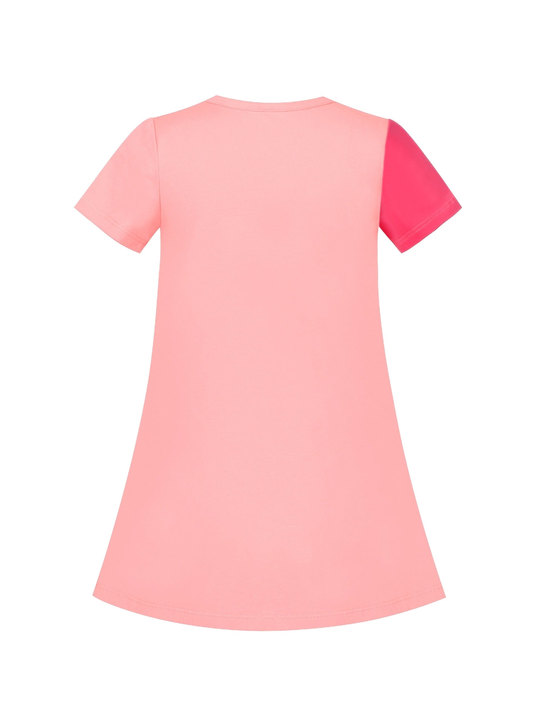 Girls Dress Cotton Green Crocodile Dinosaur Pocket Short Sleeve Pink