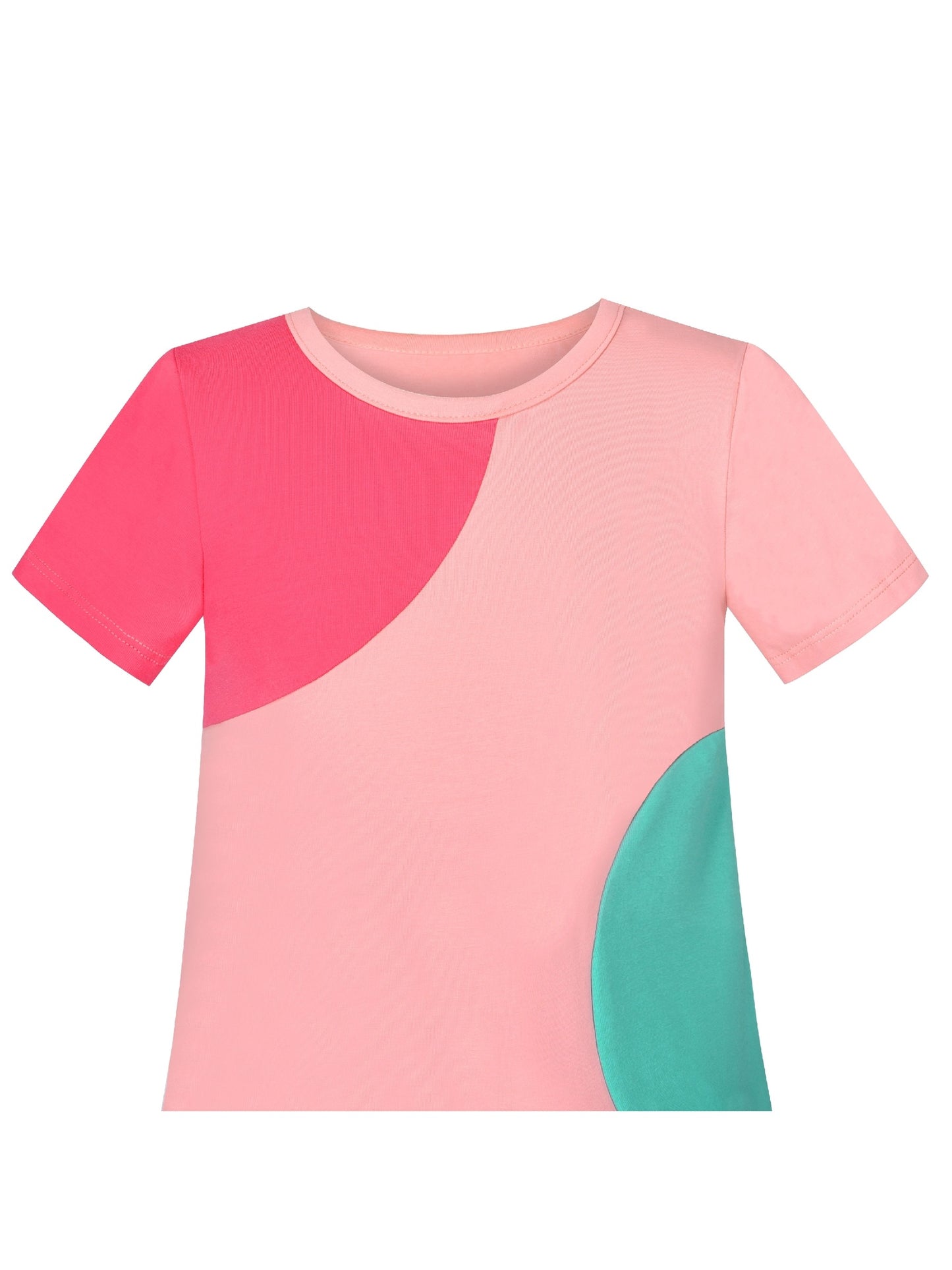 Girls Dress Cotton Green Crocodile Dinosaur Pocket Short Sleeve Pink
